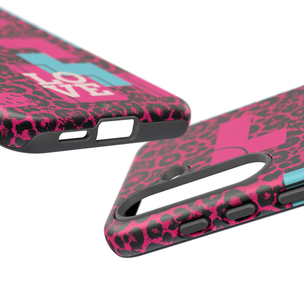 Pink Love Retro Blocks Leopard RG Tough Phone Case for iPhone, Galaxy, or Google Pixel
