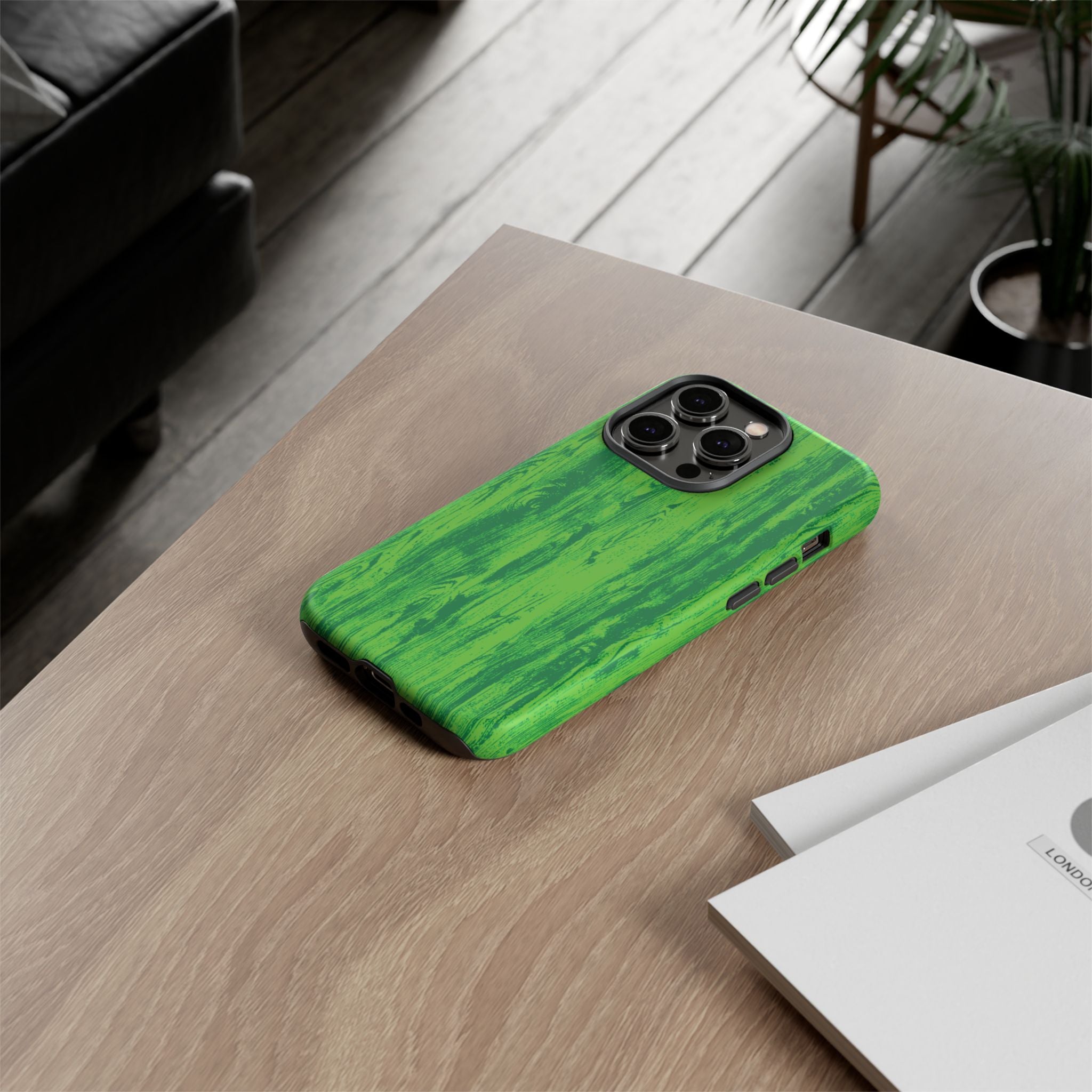 Neon Green Wood Tough Phone Case iPhone, Galaxy, or Google Pixel