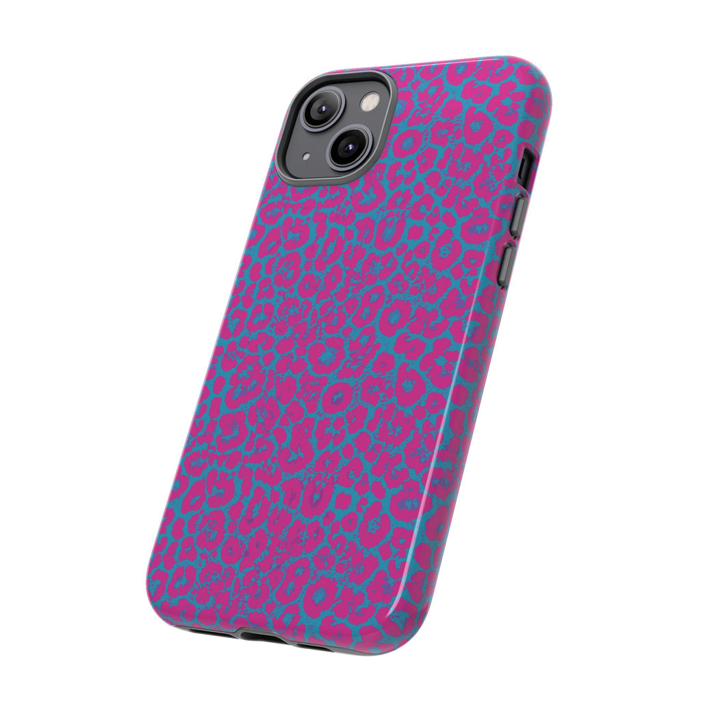 Pink Blue Leopard Tough Phone Case iPhone, Galaxy, or Google Pixel