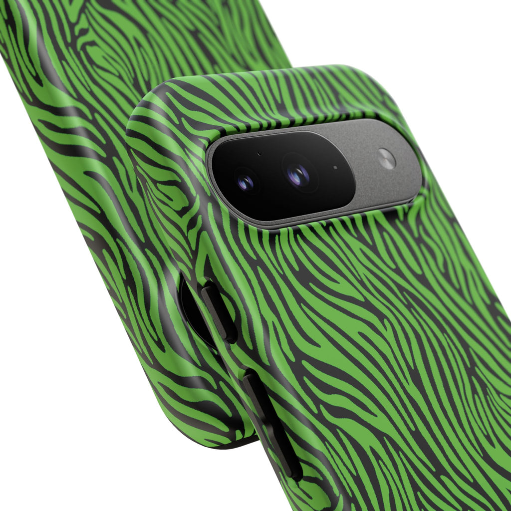 Neon Green Zebra Tough Phone Case iPhone, Galaxy, or Google Pixel
