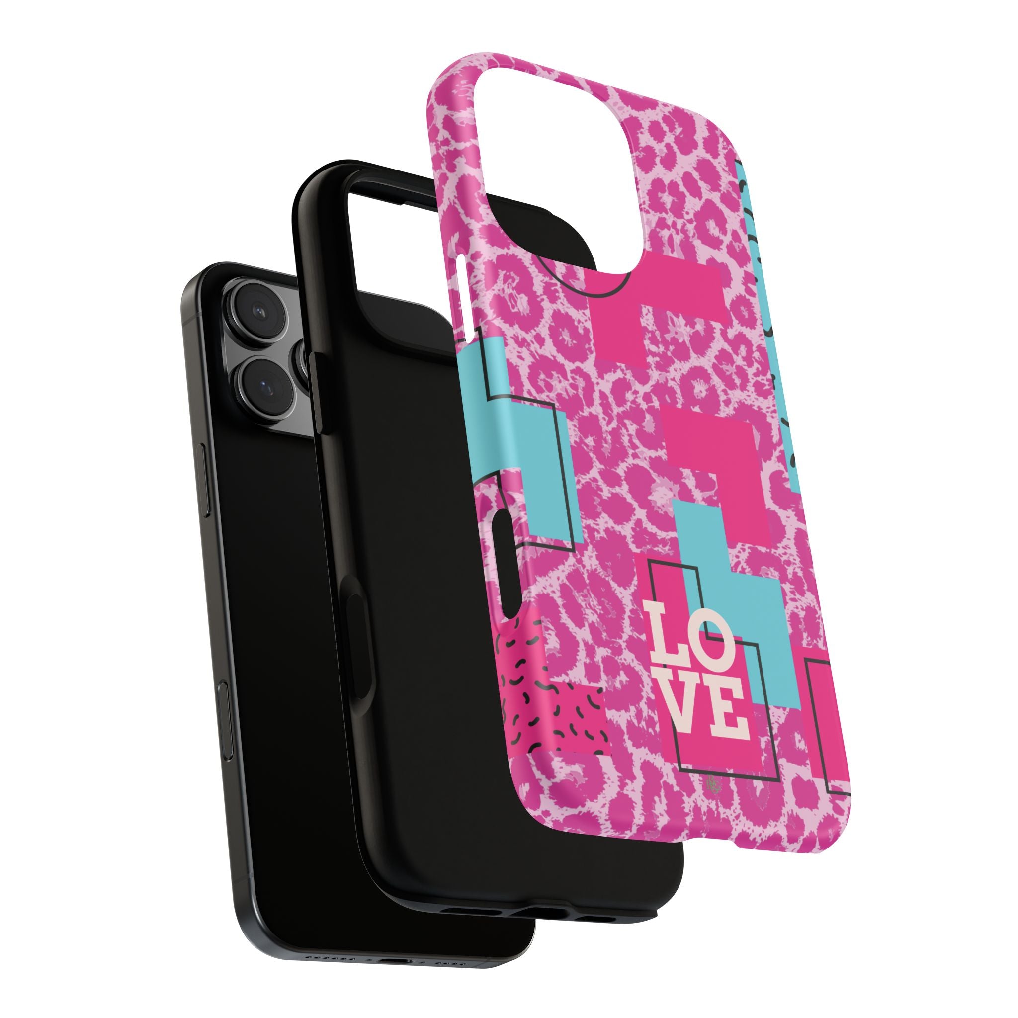 Retro Love Pink Leopard RG Tough Phone Case for iPhone, Galaxy, or Google Pixel