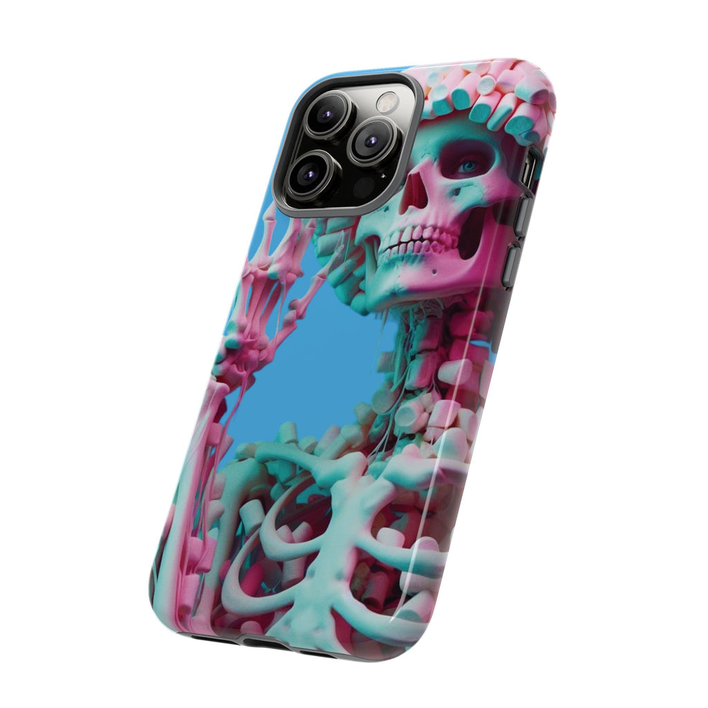 Neon Pink Skeleton Blue Tough Phone Case for iPhone, Galaxy or Google Pixel