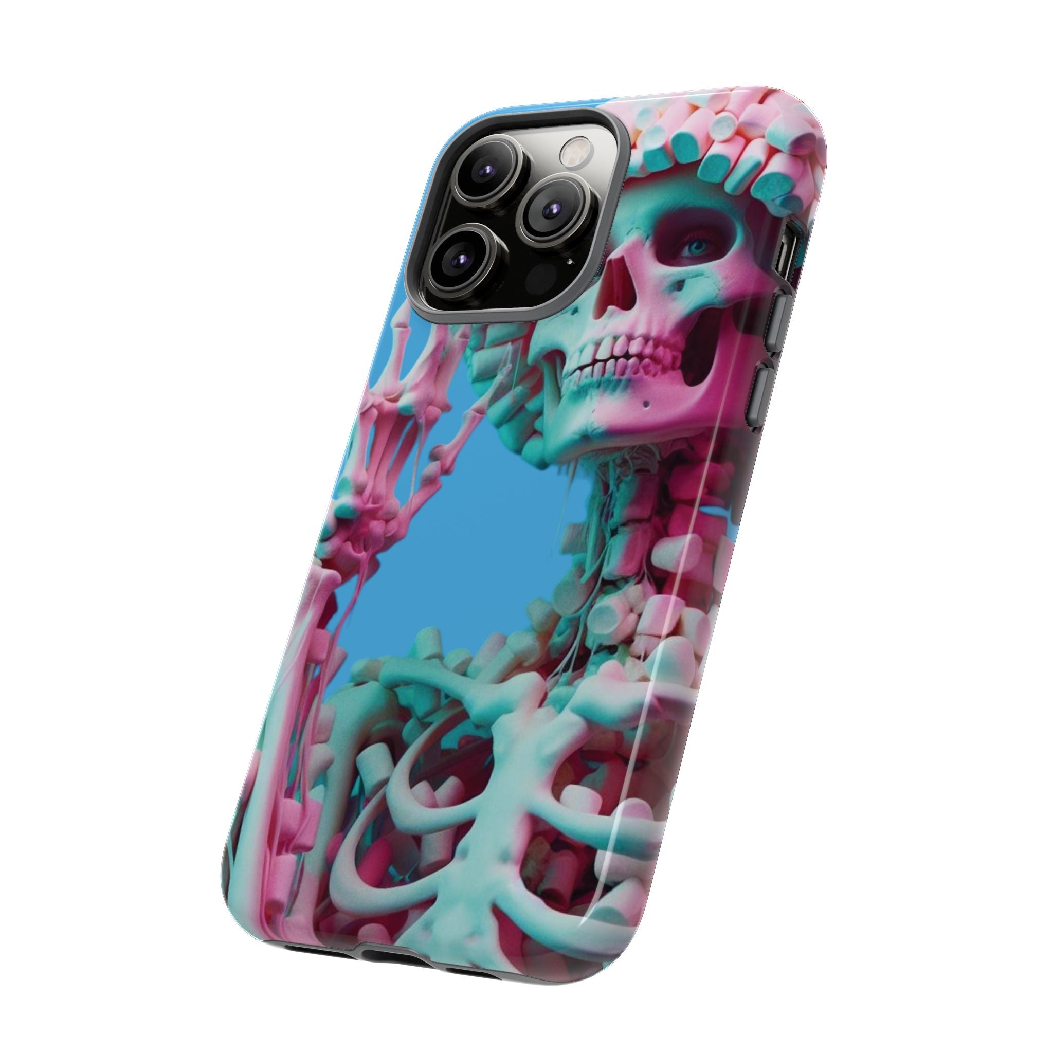 Neon Pink Skeleton Blue Tough Phone Case for iPhone, Galaxy or Google Pixel