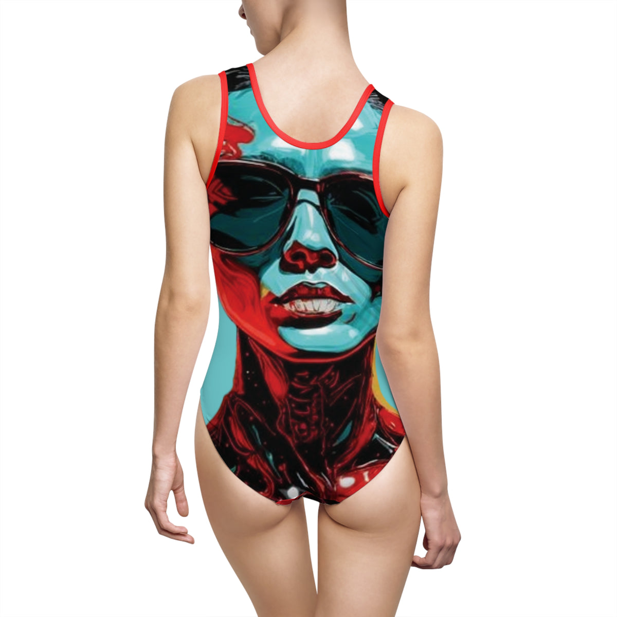 Bold Pop-Art Sunglasses Portrait Swimsuit — Women's One-Piece