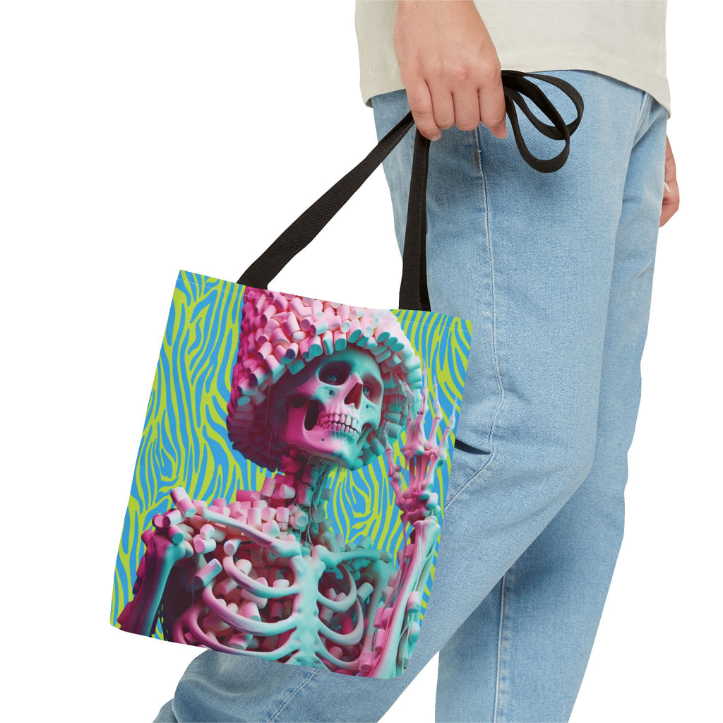 Skeleton Neon Green Aqua Zebra Tote Bag