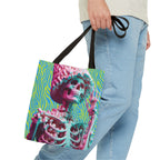 Skeleton Neon Green Aqua Zebra Tote Bag