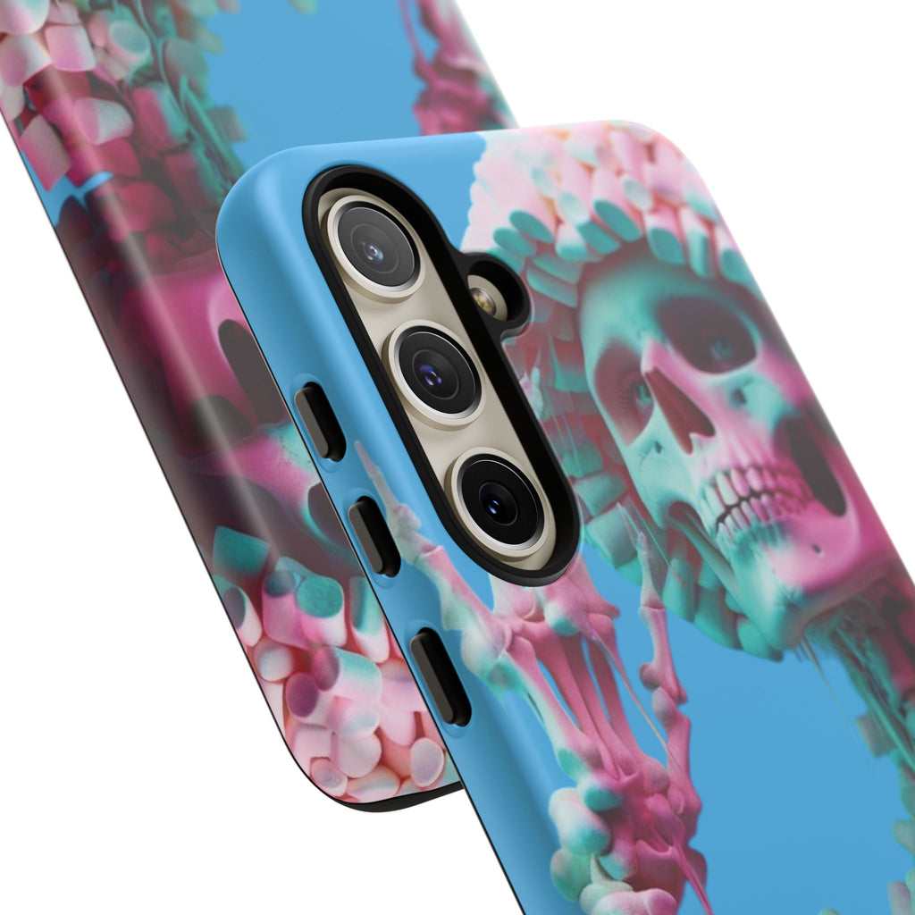 Neon Pink Skeleton Blue Tough Phone Case for iPhone, Galaxy or Google Pixel
