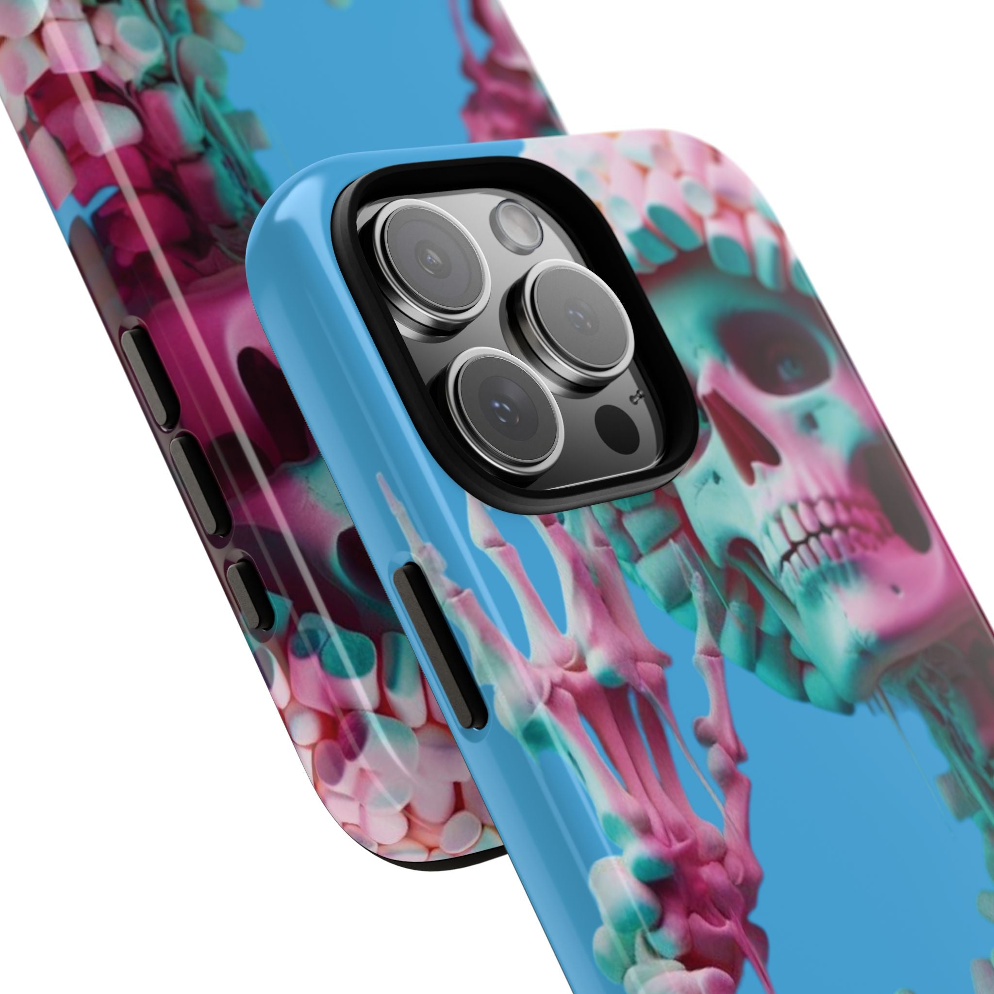 Neon Pink Skeleton Blue Tough Phone Case for iPhone, Galaxy or Google Pixel