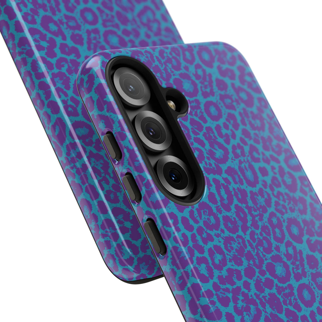 Leopard Printed Purple Blue Tough Phone Case for iPhone, Galaxy, or Google Pixel