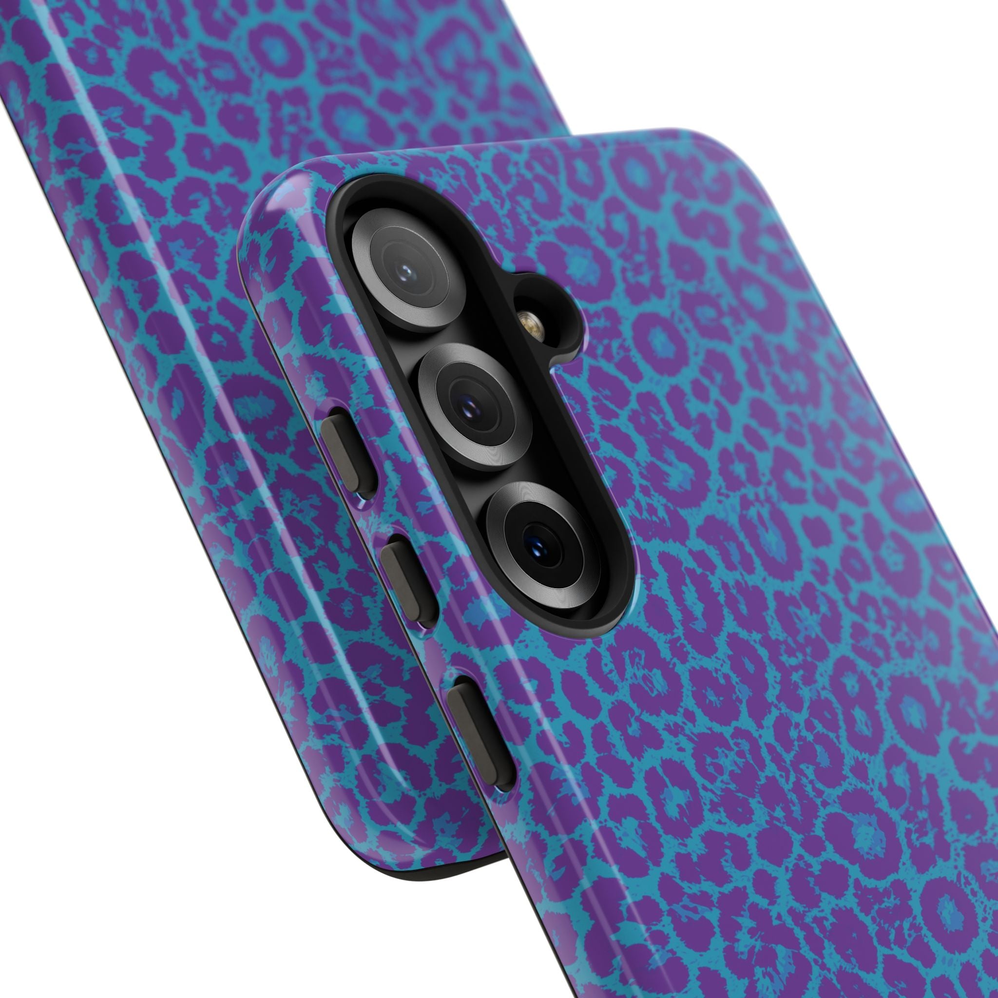 Leopard Printed Purple Blue Tough Phone Case for iPhone, Galaxy, or Google Pixel