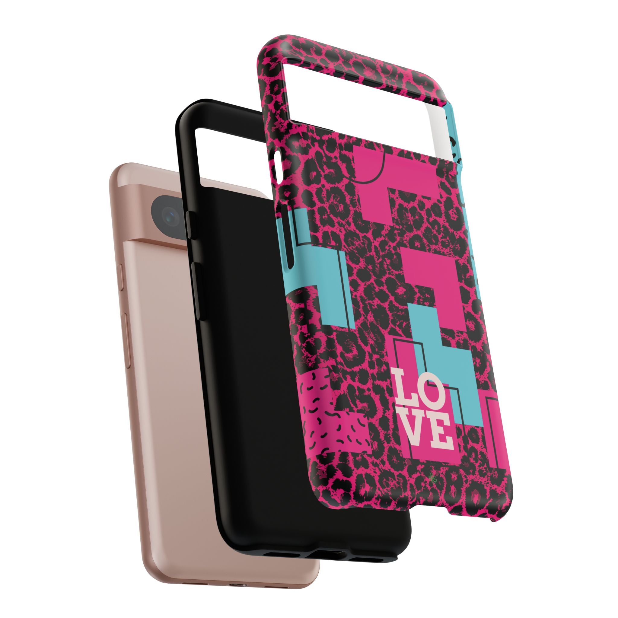 Pink Love Retro Blocks Leopard RG Tough Phone Case for iPhone, Galaxy, or Google Pixel