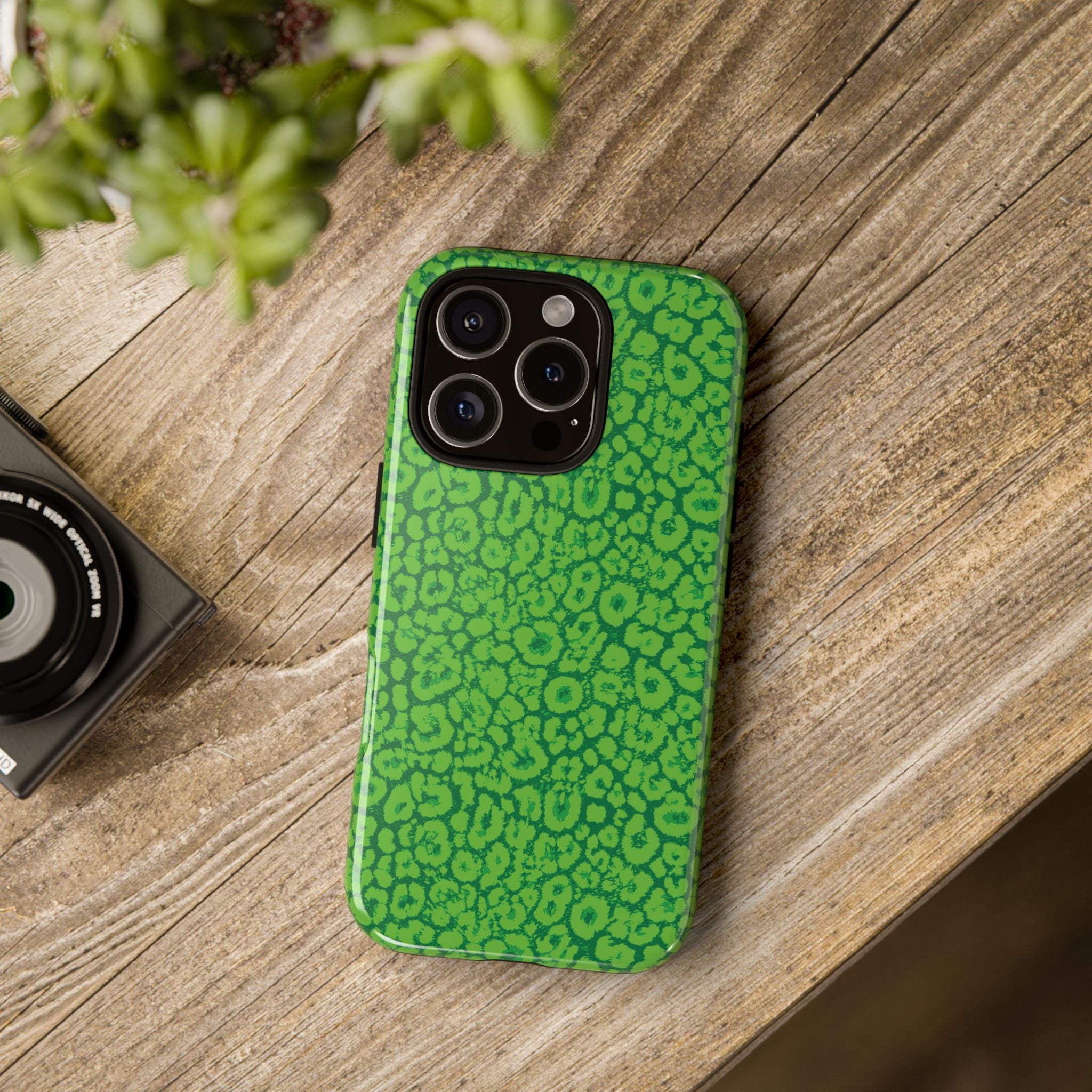 Neon Green Leopard Tough Phone Case for iPhone, Galaxy, or Google Pixel