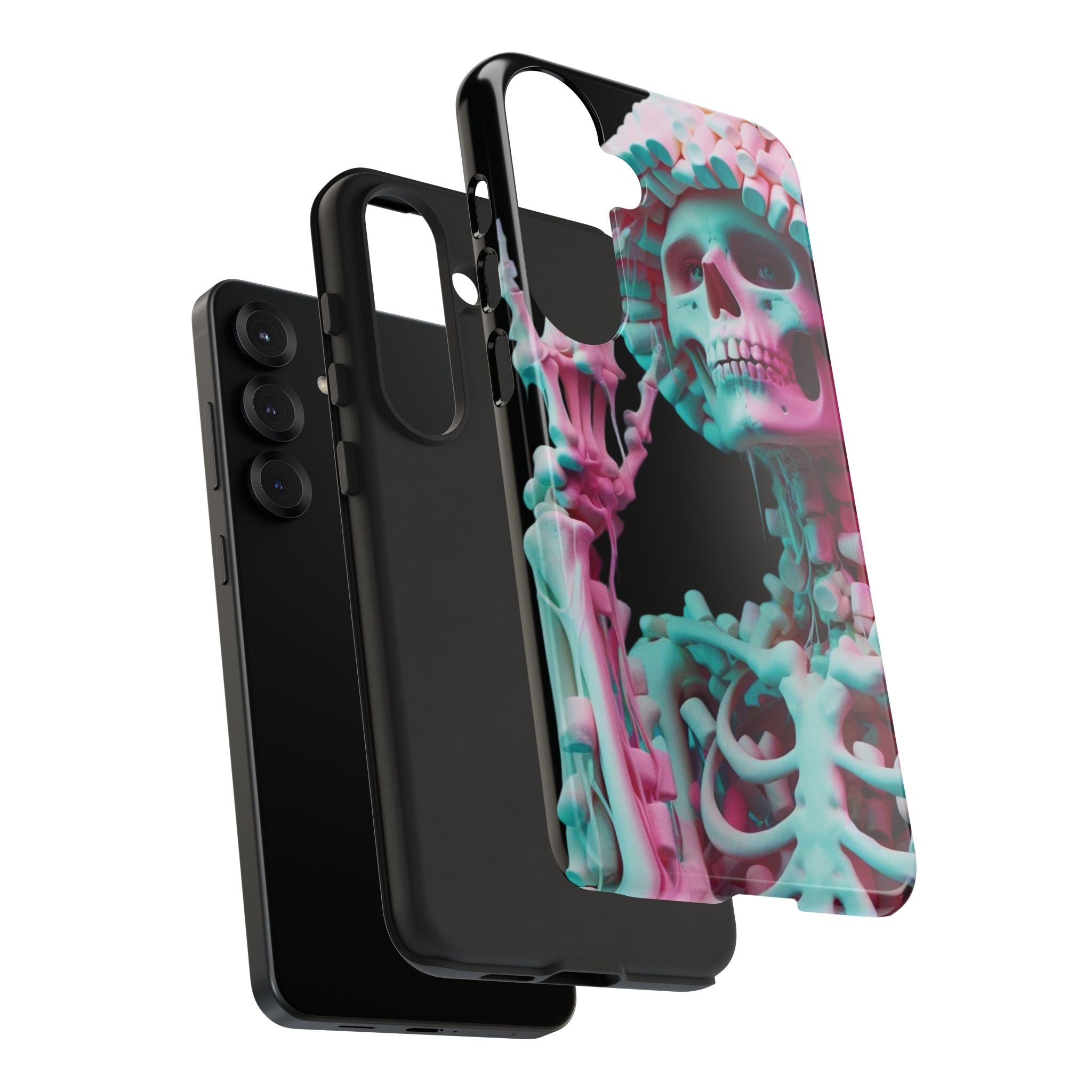 Neon Pink Skeleton (Black) Tough Phone Case for iPhone, Galaxy, or Google Pixel
