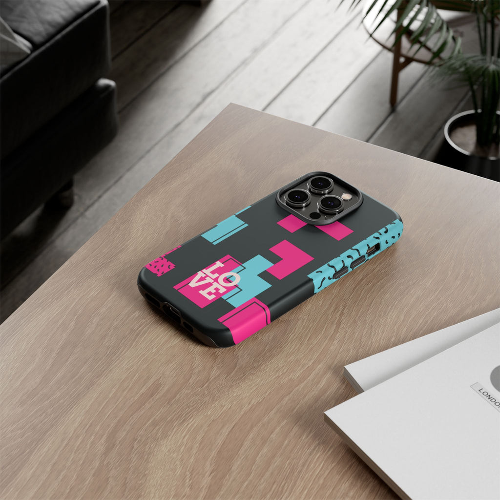 Retro Blocks LOVE Tough Case for iPhone, Galaxy or Google Pixel