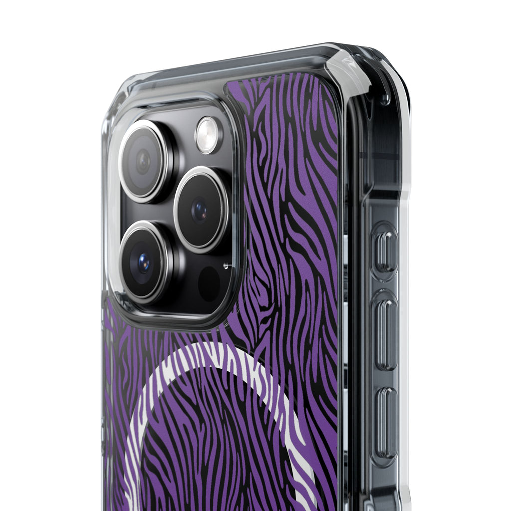 Purple Zebra Magnetic iPhone 14, 15, 16 Series Clear Impact Cases