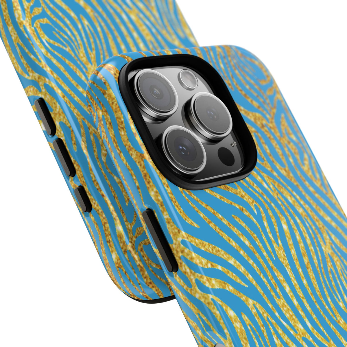 Blue Gold Zebra Tough Case for iPhone, Galaxy, or Google Pixel