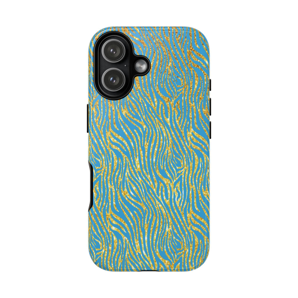 Blue Gold Zebra Tough Case for iPhone, Galaxy, or Google Pixel