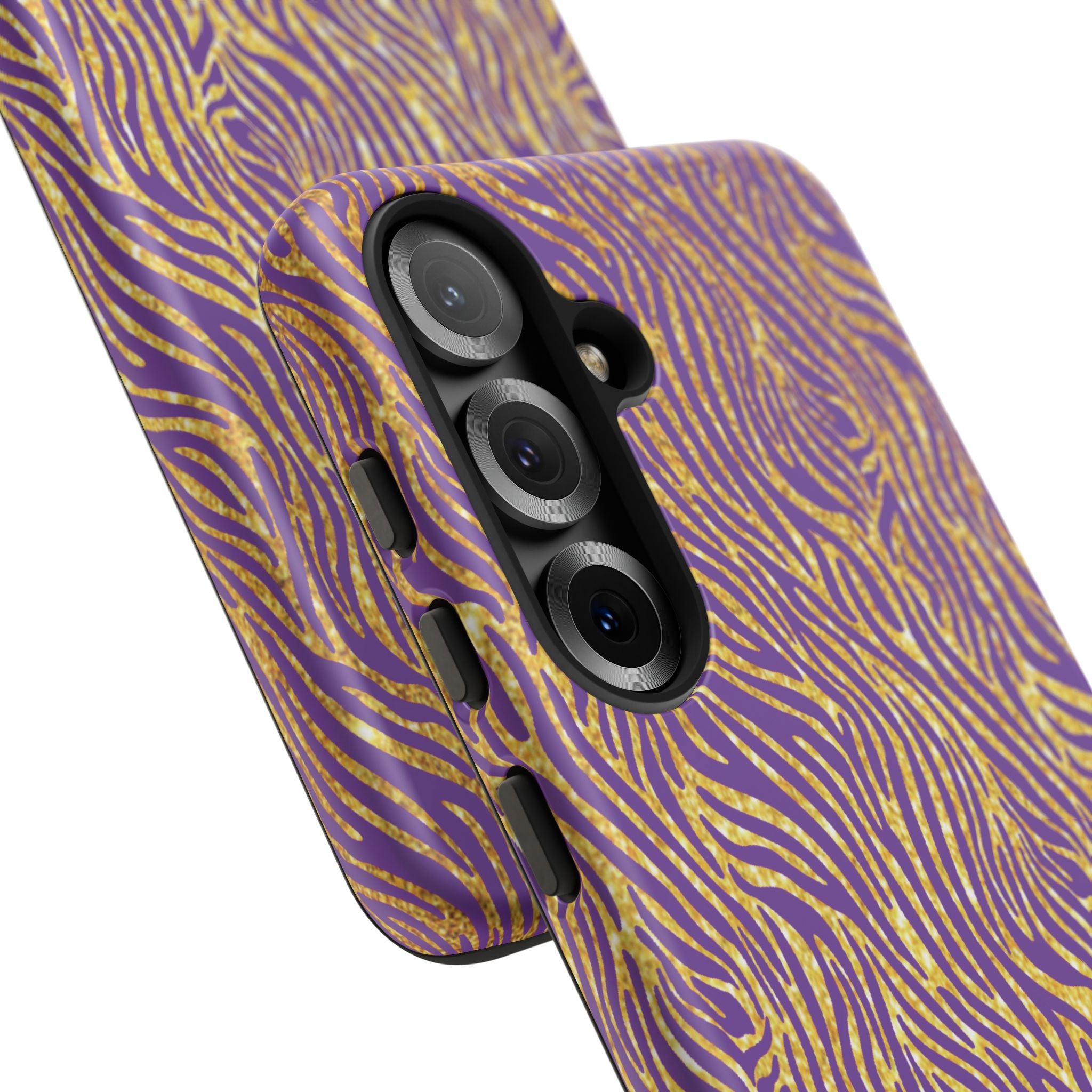 Vibrant Purple Gold Zebra Tough Phone Case iPhone, Galaxy, or Google Pixel