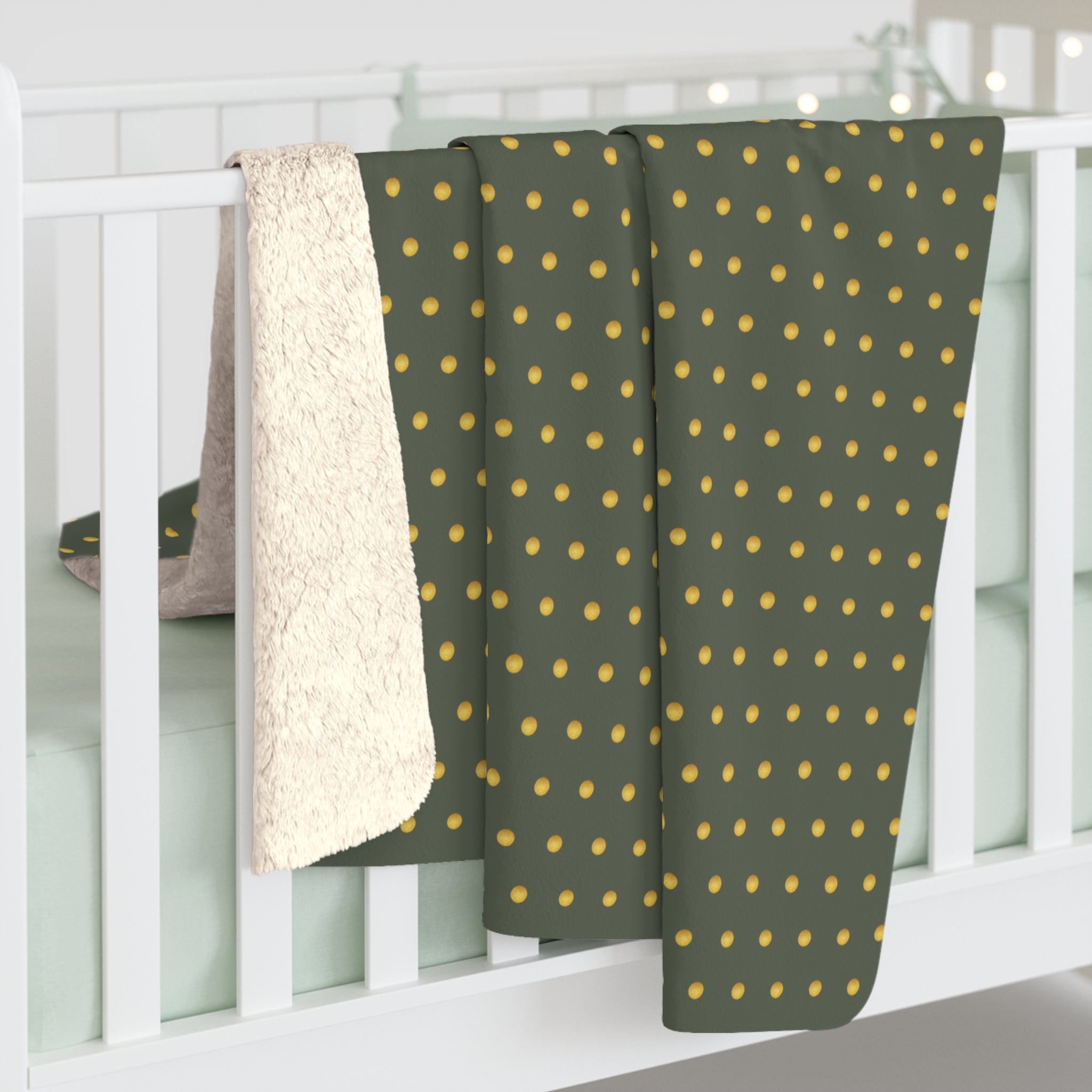 Gold Polka Dots Sherpa Fleece Blanket - Cozy Home Decor