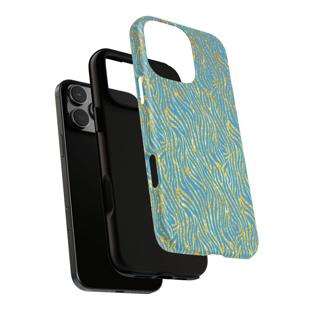 Blue Gold Zebra Tough Case for iPhone, Galaxy, or Google Pixel