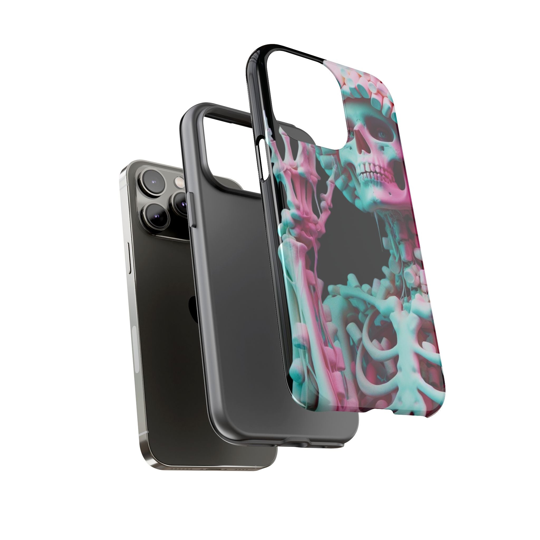 Neon Pink Skeleton (Black) Tough Phone Case for iPhone, Galaxy, or Google Pixel