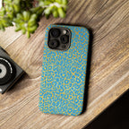 Blue Gold Leopard Tough Phone Case for iPhone, Galaxy, or Google Pixel