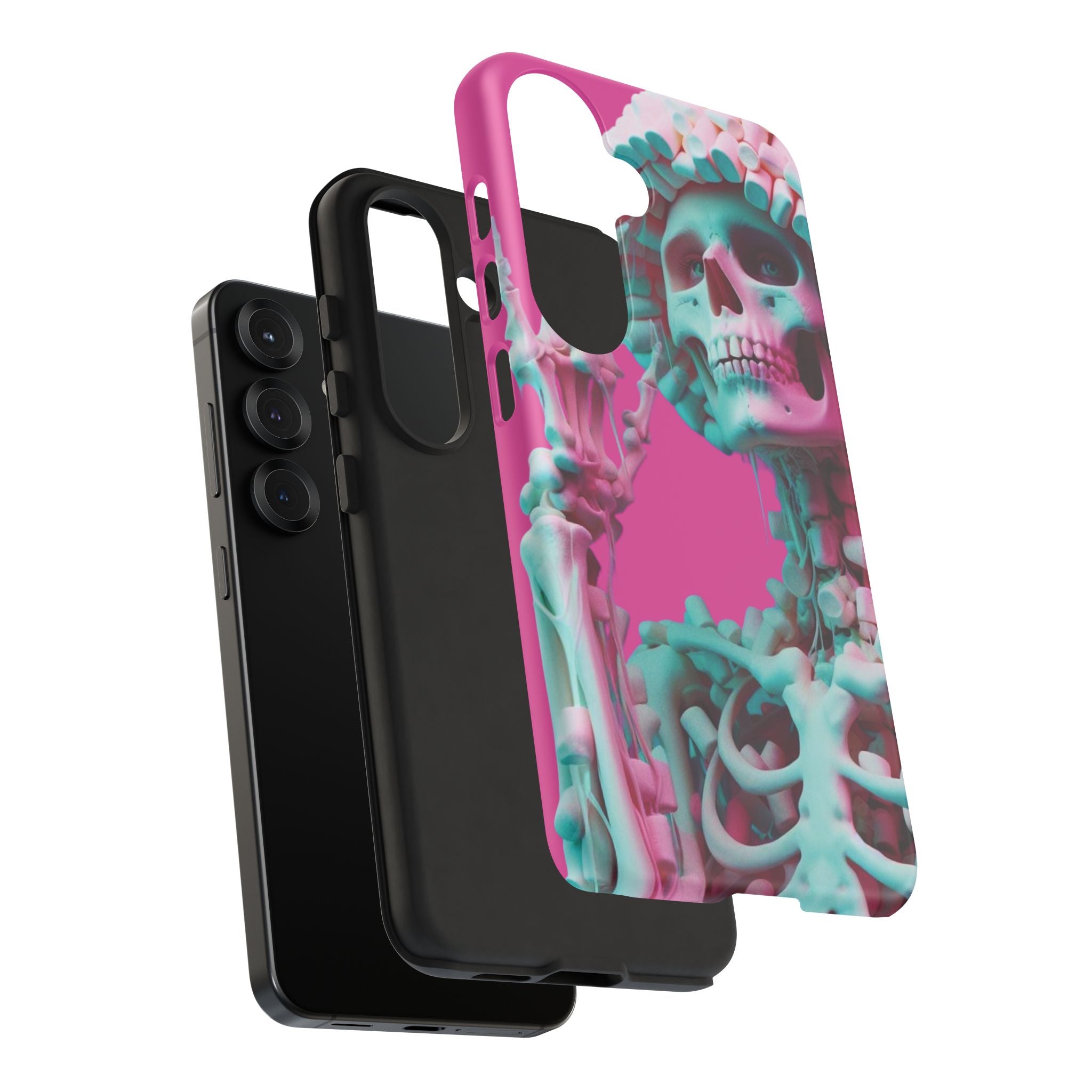 Neon Pink Skeleton Tough Phone Case for iPhone, Galaxy and Google Pixel