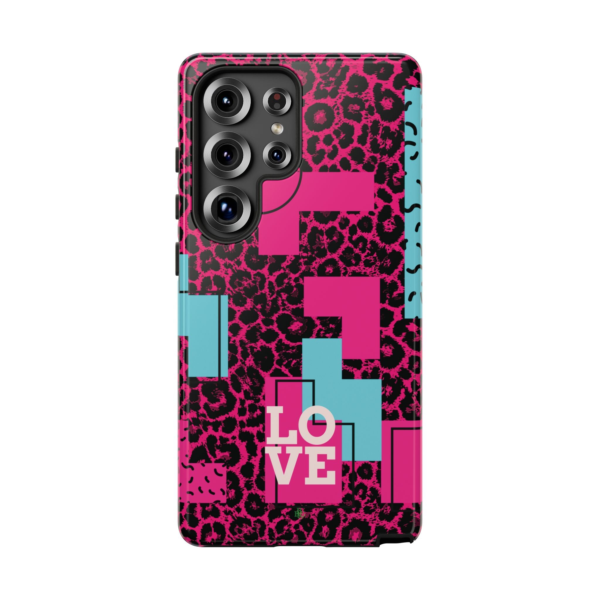 Pink Love Retro Blocks Leopard RG Tough Phone Case for iPhone, Galaxy, or Google Pixel