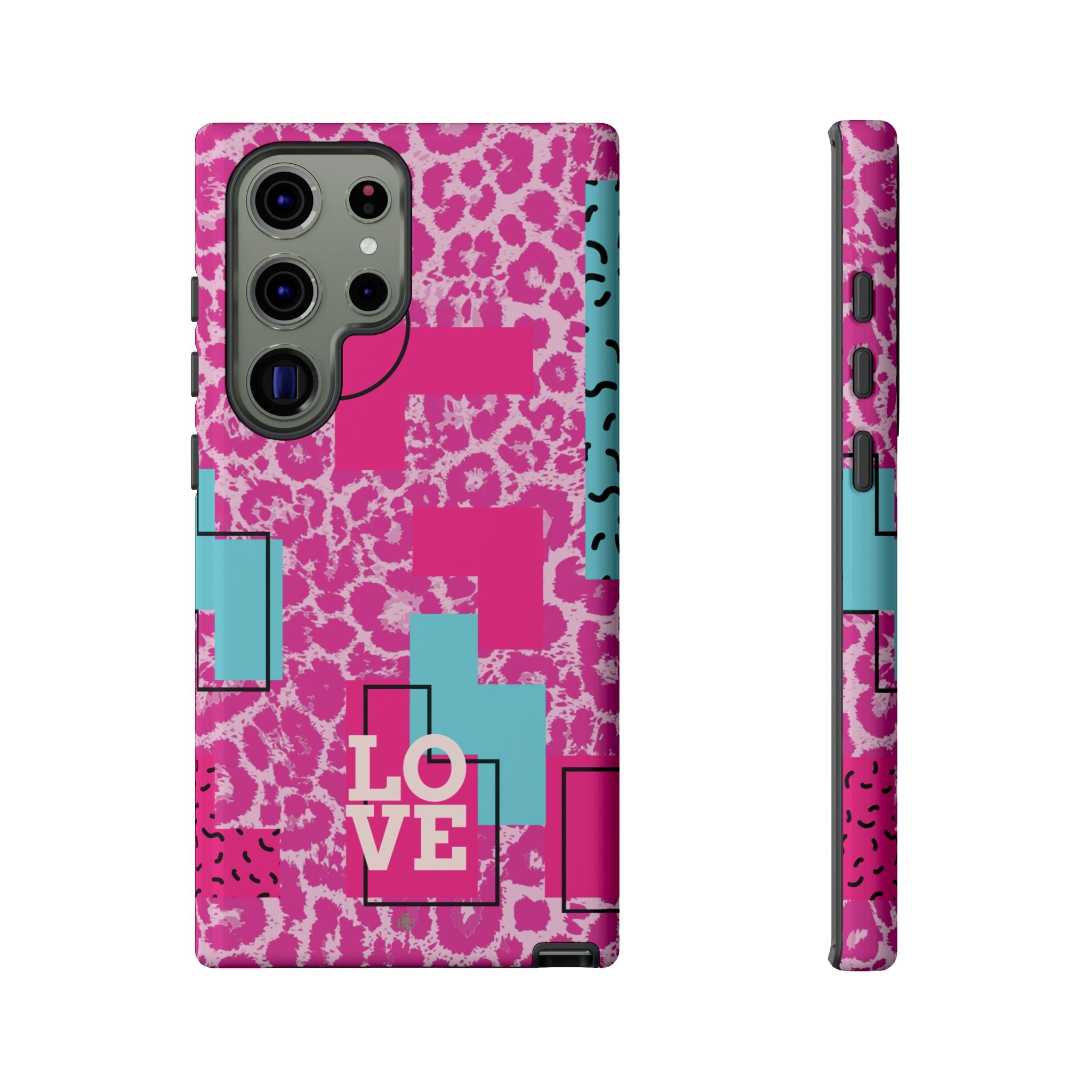 Retro Love Pink Leopard RG Tough Phone Case for iPhone, Galaxy, or Google Pixel