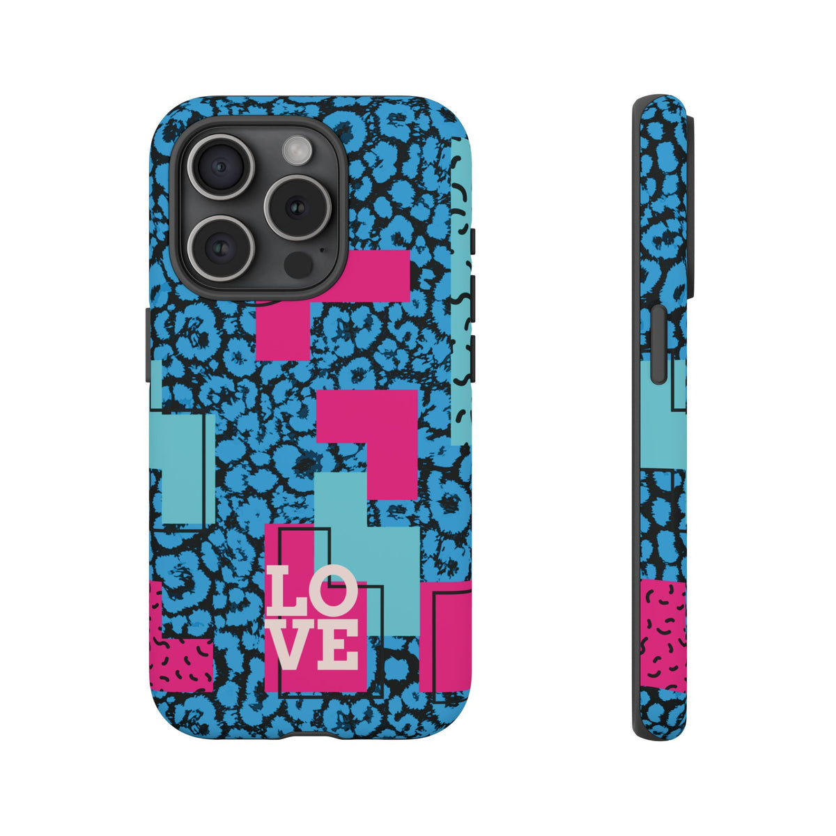 LOVE Blue Leopard 80s Vibe Tough Case for iPhone, Galaxy, or Google Pixel