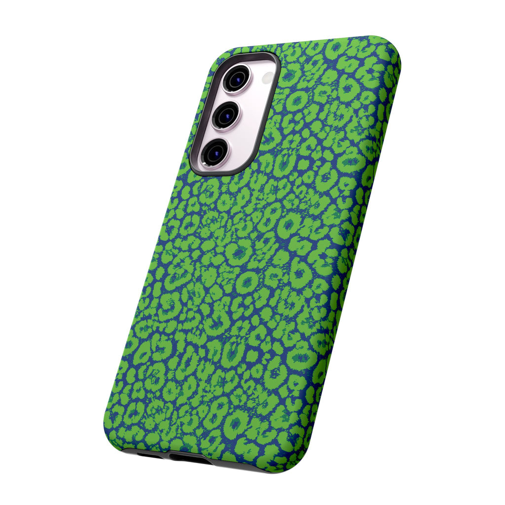 Blue Neon Green  Leopard Tough Phone Case for iPhone, Galaxy, or Google Pixel