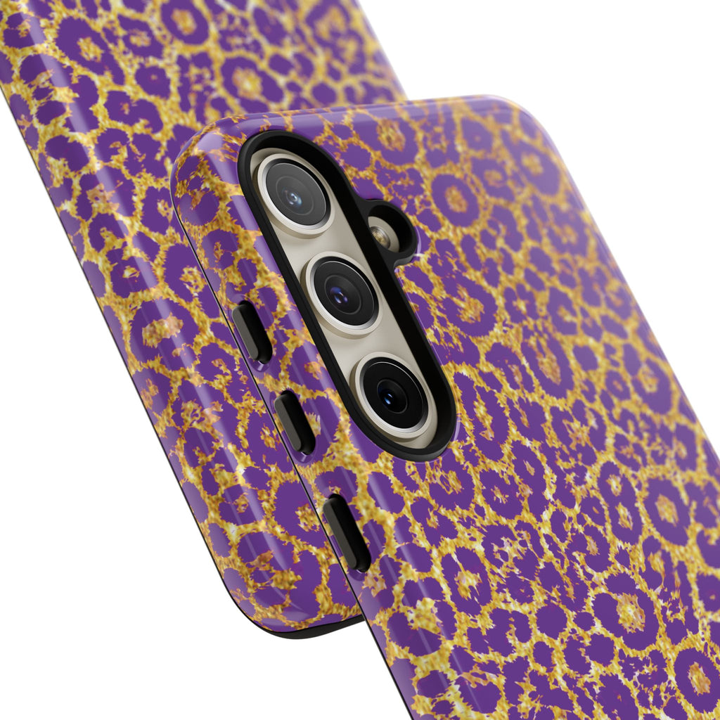 Purple Gold Leopard Tough Phone Case for iPhone, Galaxy, or Google Pixel