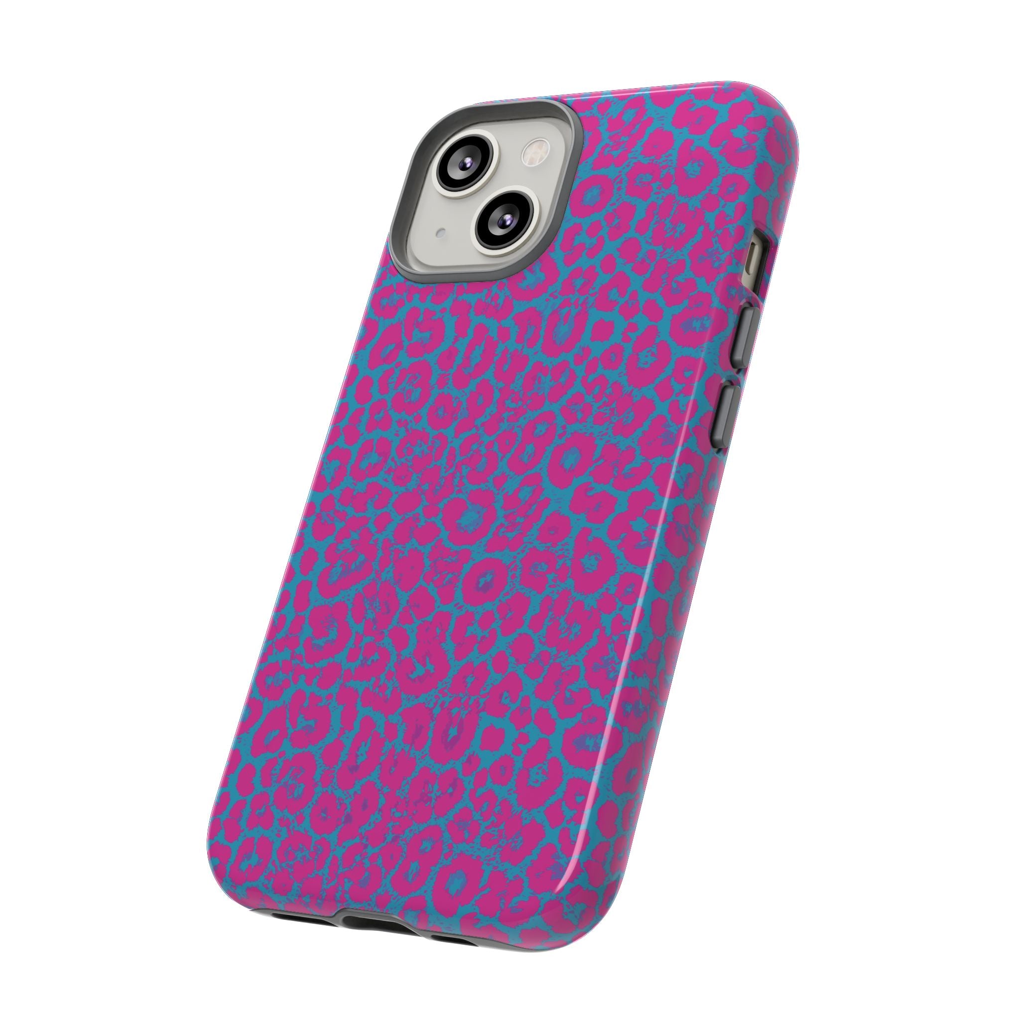 Pink Blue Leopard Tough Phone Case iPhone, Galaxy, or Google Pixel