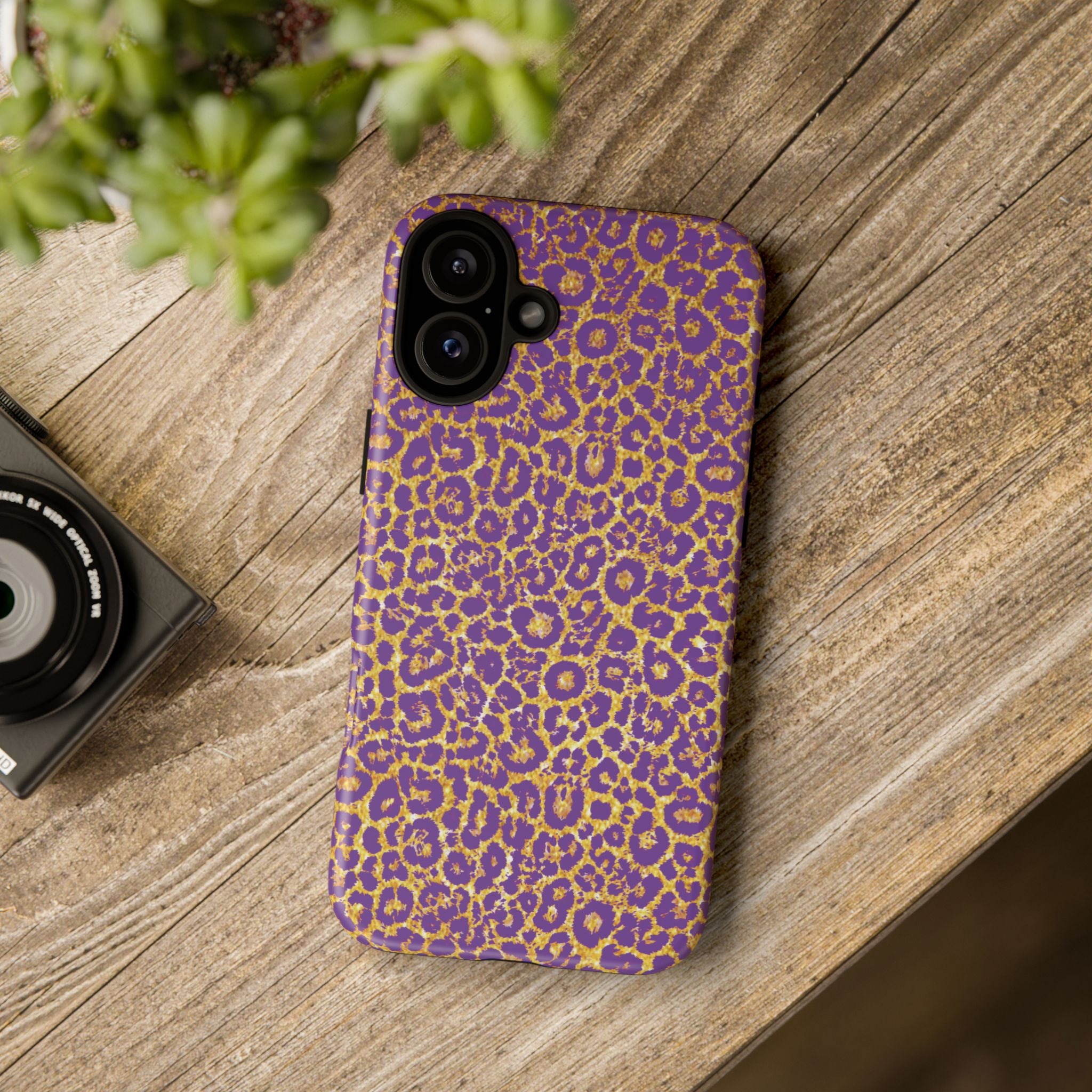 Purple Gold Leopard Tough Phone Case for iPhone, Galaxy, or Google Pixel