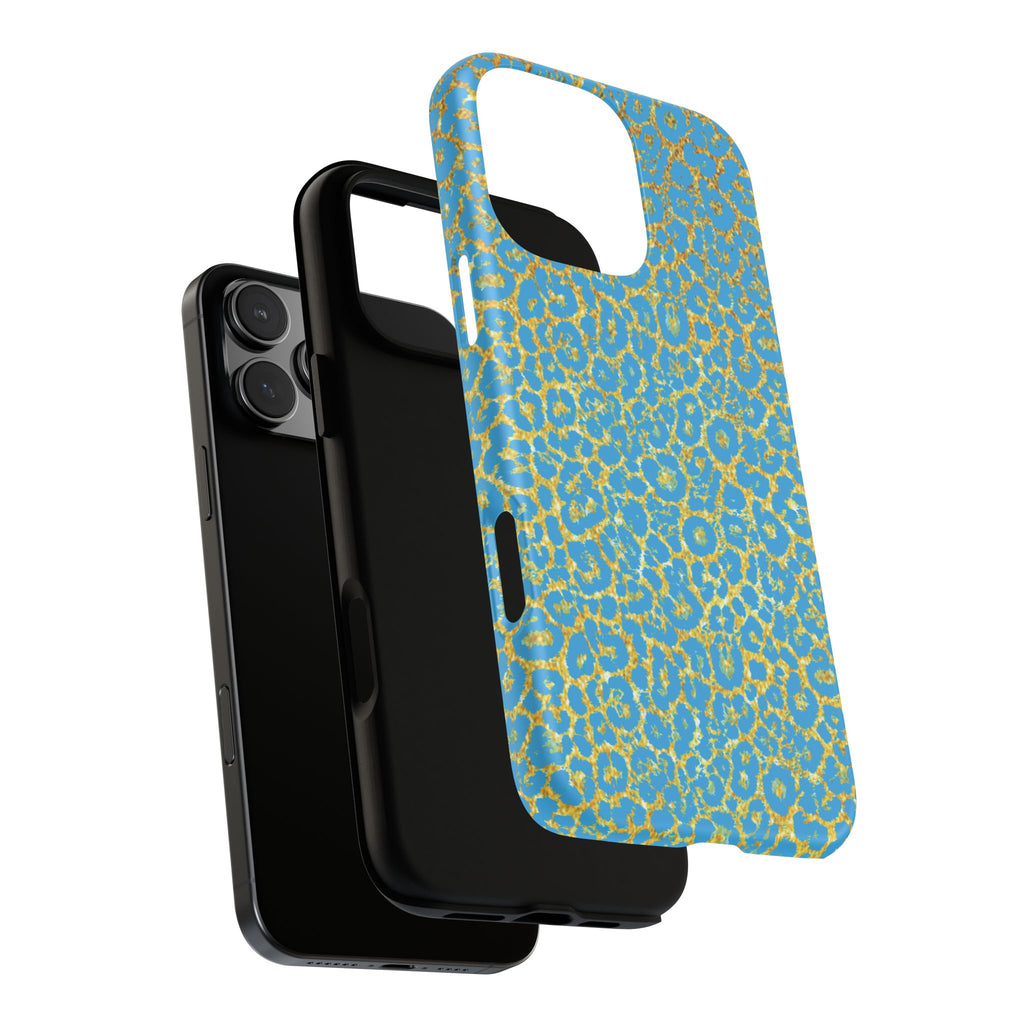 Blue Gold Leopard Tough Phone Case for iPhone, Galaxy, or Google Pixel