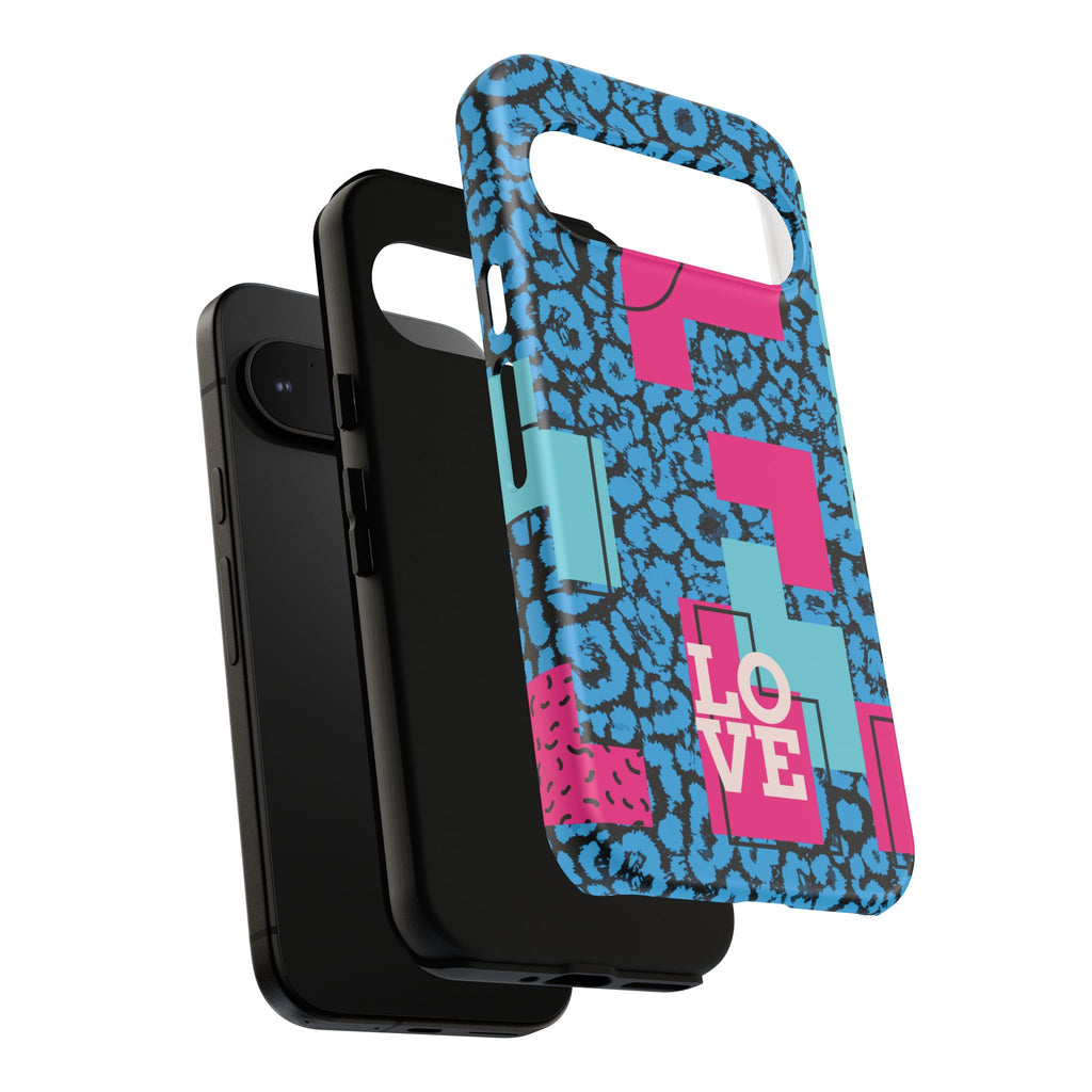 LOVE Blue Leopard 80s Vibe Tough Case for iPhone, Galaxy, or Google Pixel
