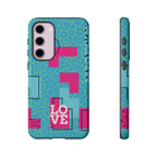 LOVE Aqua Blue Leopard RG Tough Phone Case iPhone, Galaxy, or Google Pixel