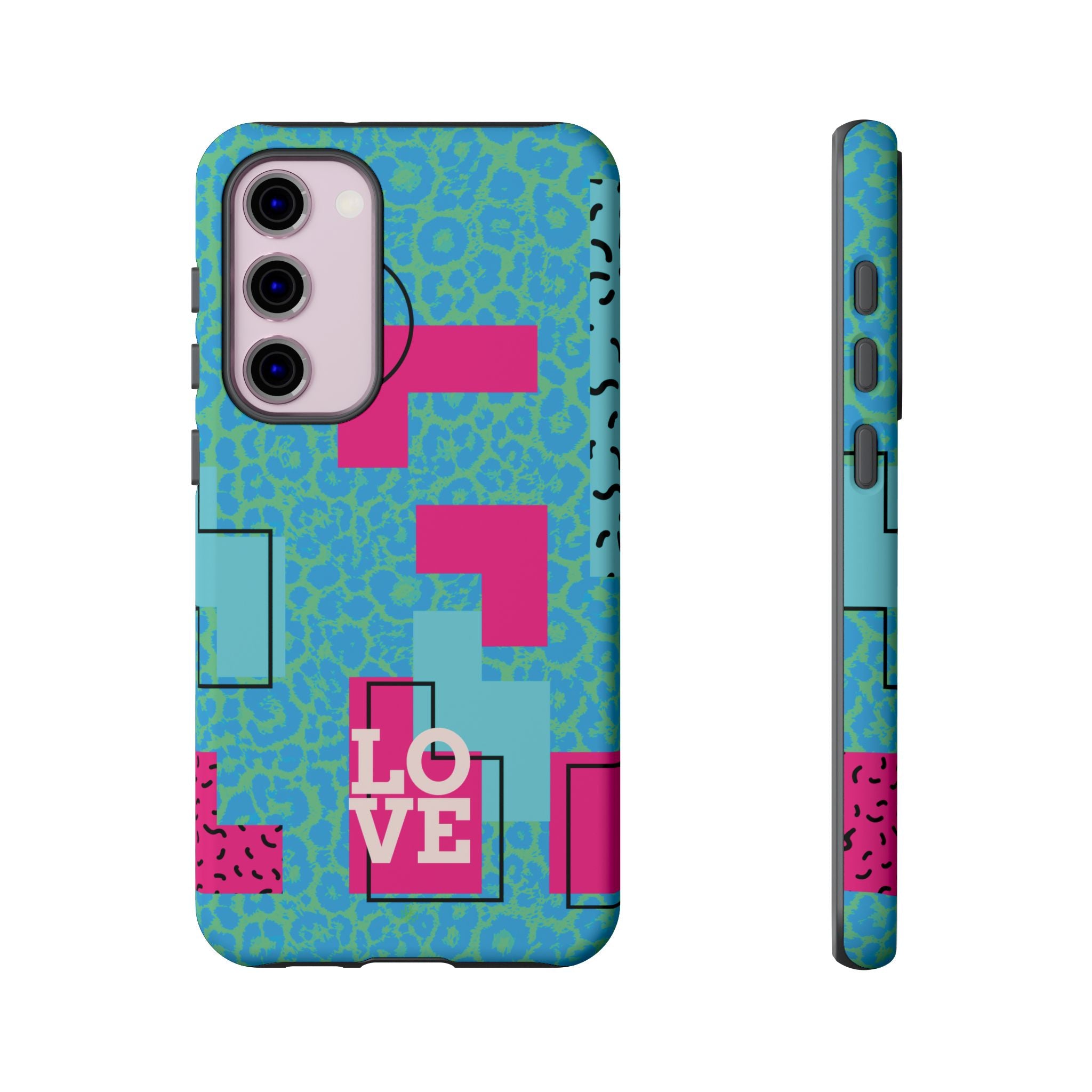 LOVE Aqua Blue Leopard RG Tough Phone Case iPhone, Galaxy, or Google Pixel