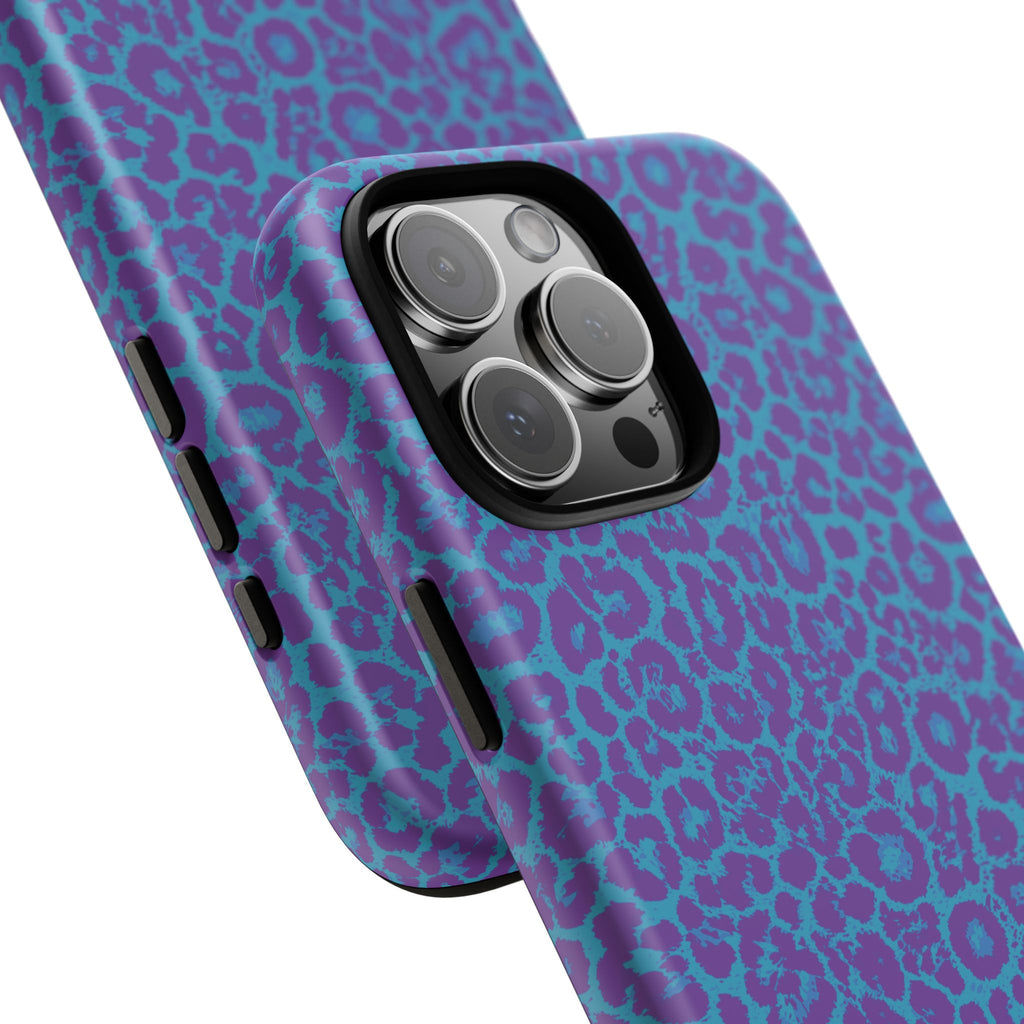 Leopard Printed Purple Blue Tough Phone Case for iPhone, Galaxy, or Google Pixel