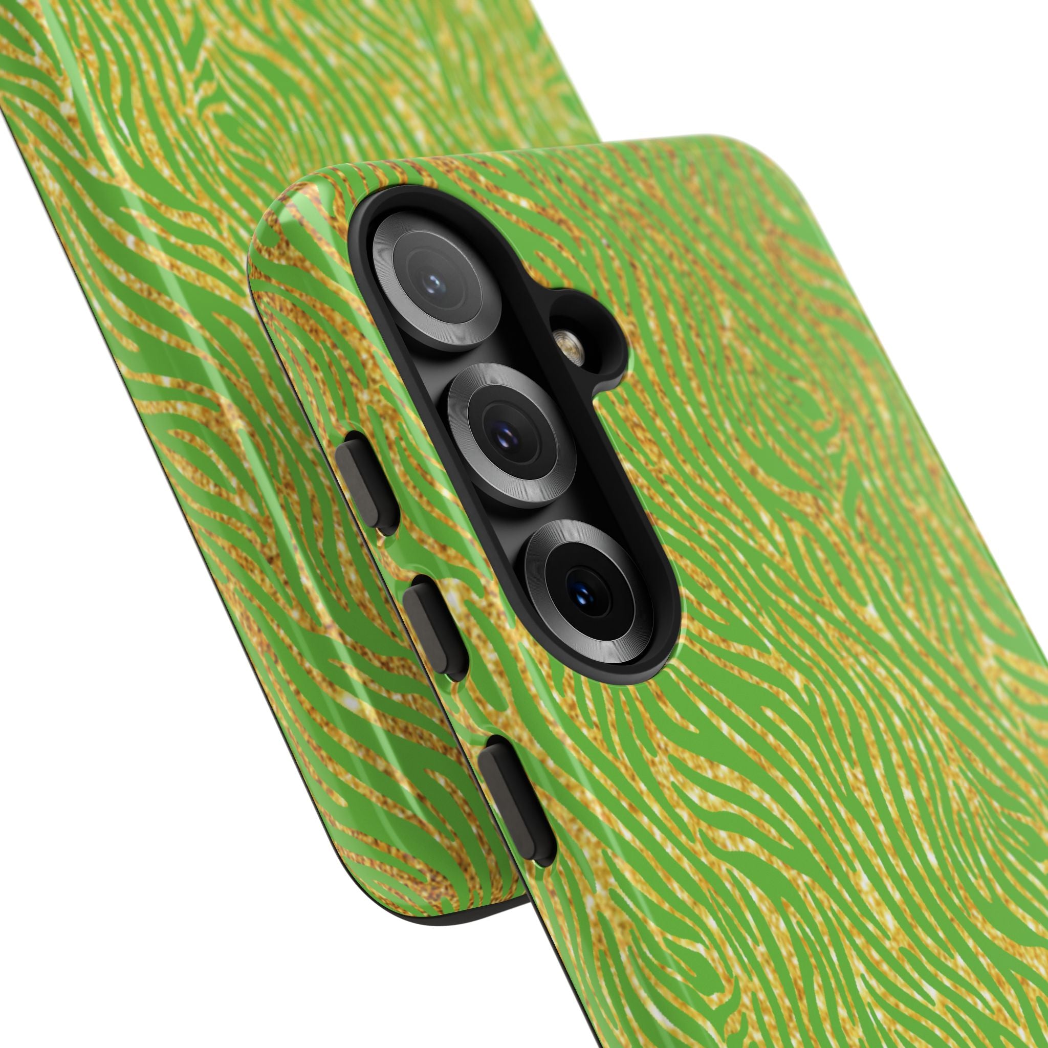Neon Green Gold Zebra Tough Phone Case for iPhone, Galaxy, or Google Pixel
