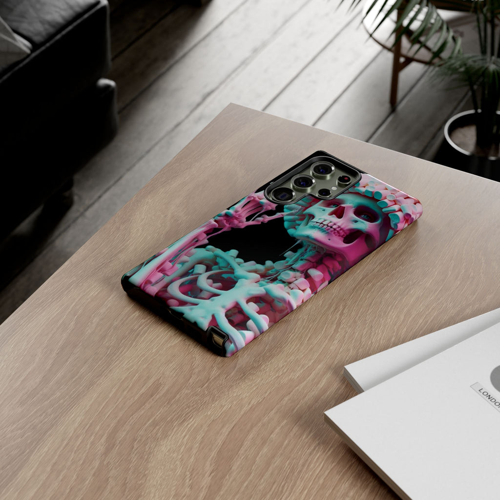 Neon Pink Skeleton (Black) Tough Phone Case for iPhone, Galaxy, or Google Pixel