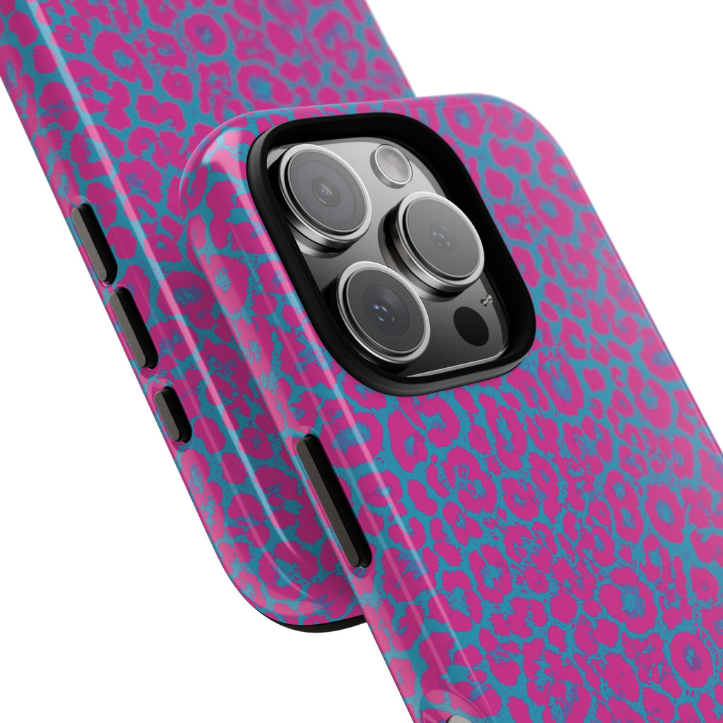 Pink Blue Leopard Tough Phone Case iPhone, Galaxy, or Google Pixel
