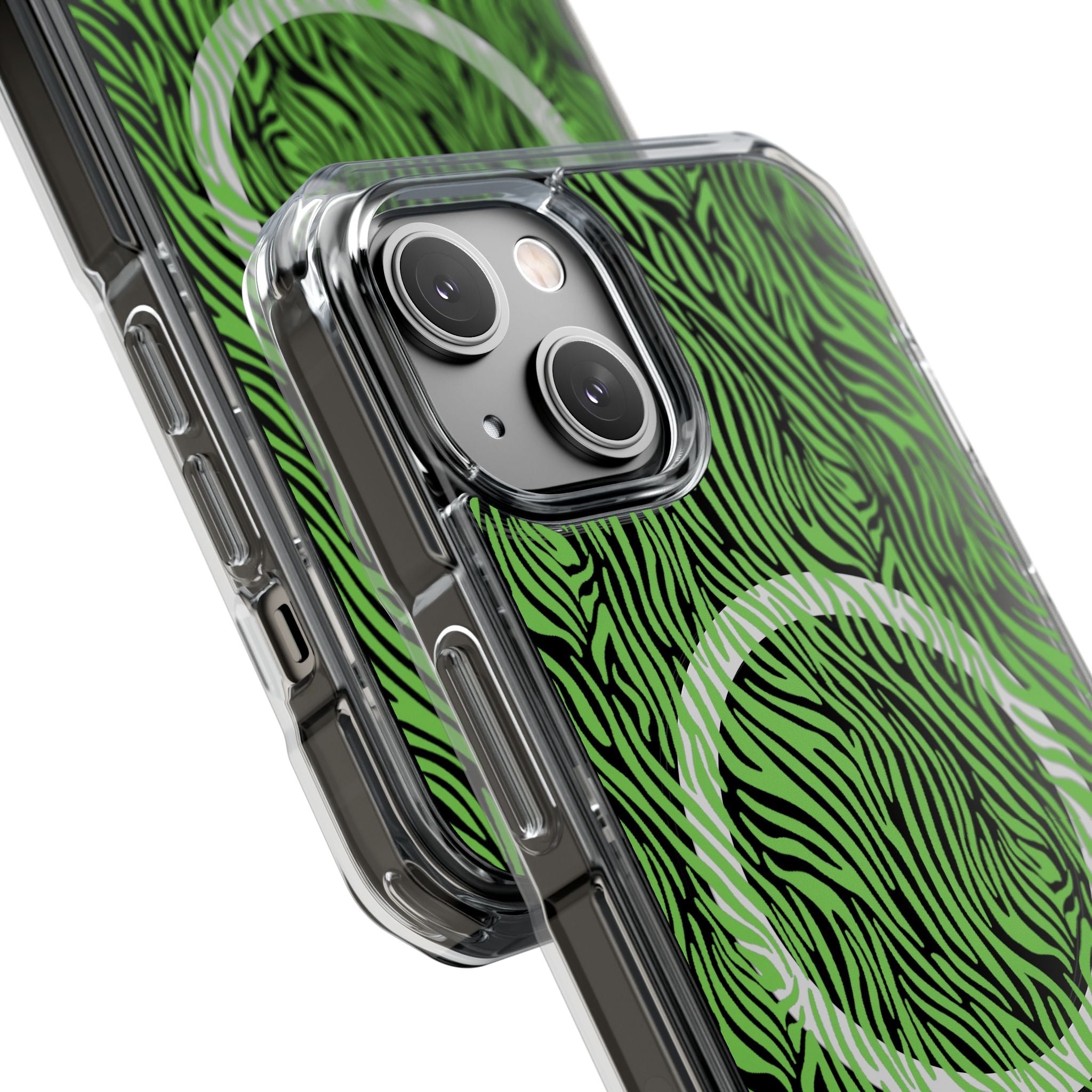 Neon Green Zebra Magnetic iPhone 14, 15, 16 Series Clear Impact Cases