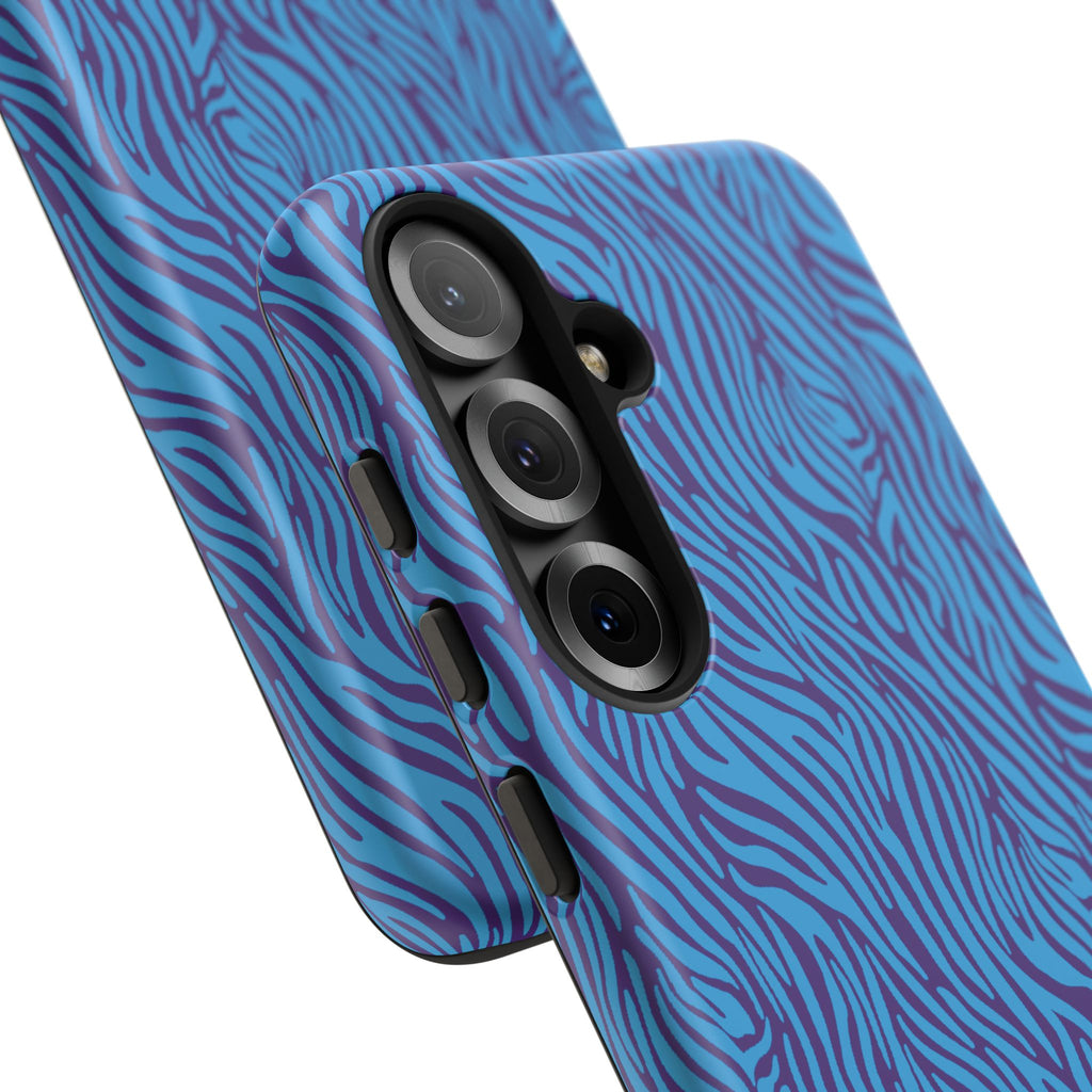 Zebra Print Blue and Purple Tough Case for iPhone, Galaxy or Google Pixel