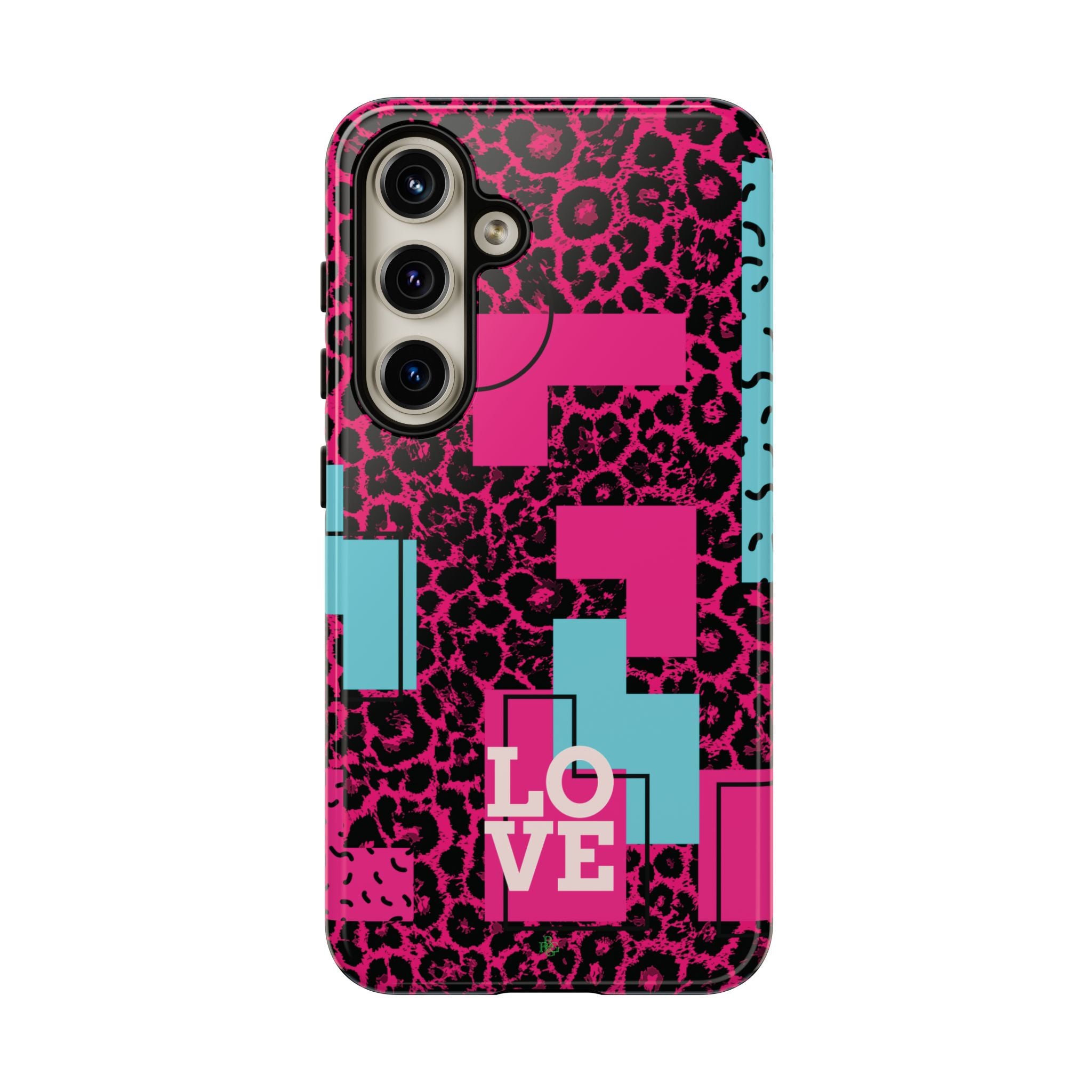 Pink Love Retro Blocks Leopard RG Tough Phone Case for iPhone, Galaxy, or Google Pixel