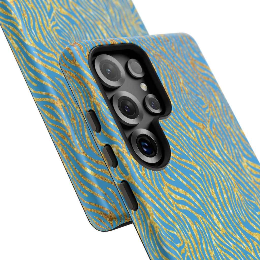 Blue Gold Zebra Tough Case for iPhone, Galaxy, or Google Pixel