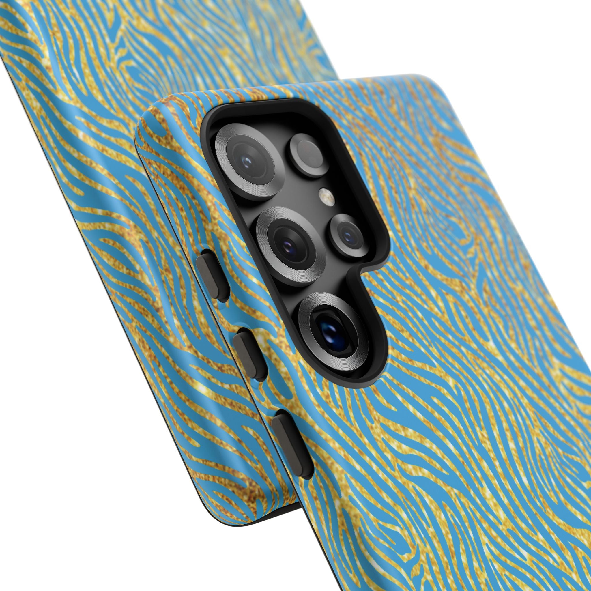 Blue Gold Zebra Tough Case for iPhone, Galaxy, or Google Pixel