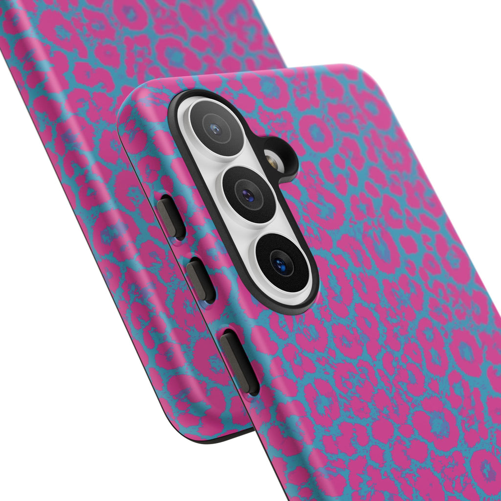 Pink Blue Leopard Tough Phone Case iPhone, Galaxy, or Google Pixel