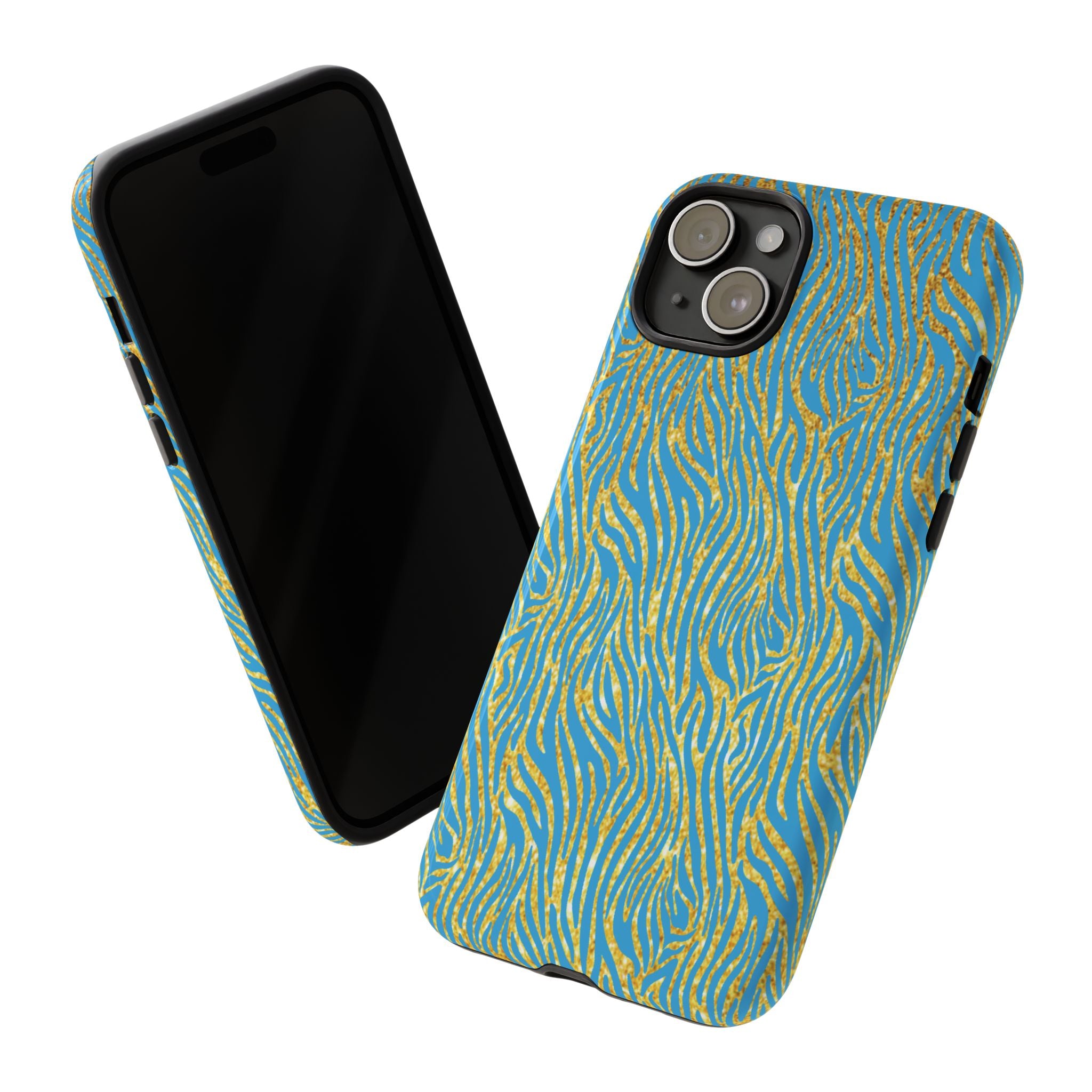 Blue Gold Zebra Tough Case for iPhone, Galaxy, or Google Pixel