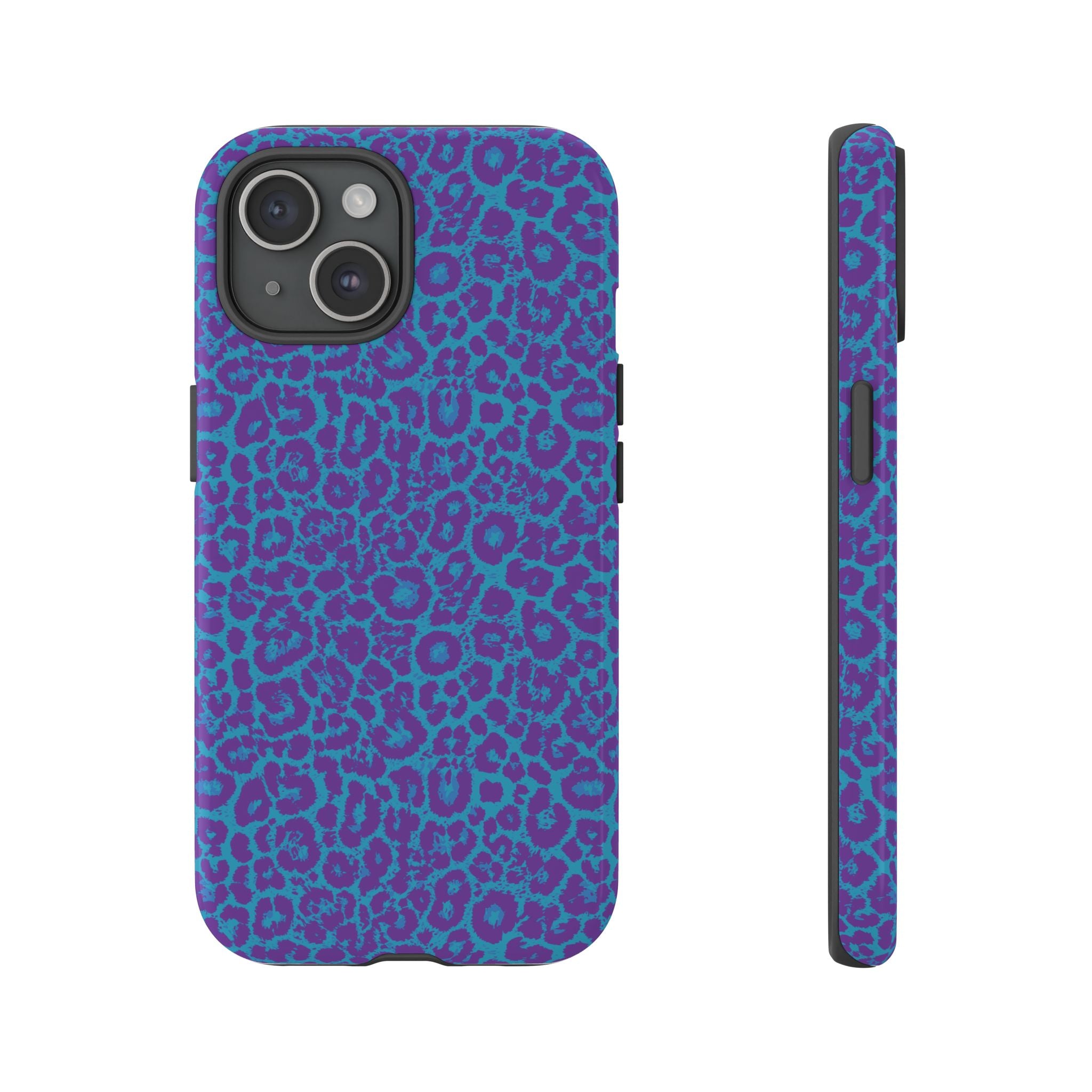Leopard Printed Purple Blue Tough Phone Case for iPhone, Galaxy, or Google Pixel